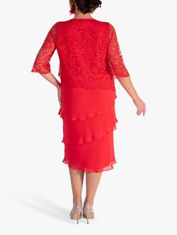 chesca Floral Lace Trim Midi Layered Dress, Poppy - view 2, Poppy