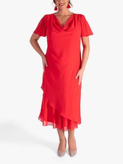 chesca Double Layer Chiffon Cowl Neckline Dress, Poppy