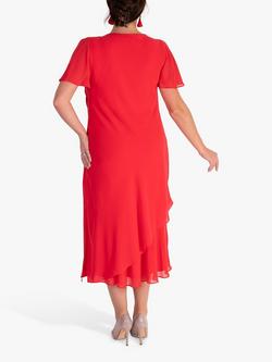 chesca Double Layer Chiffon Cowl Neckline Dress - view 2, Poppy
