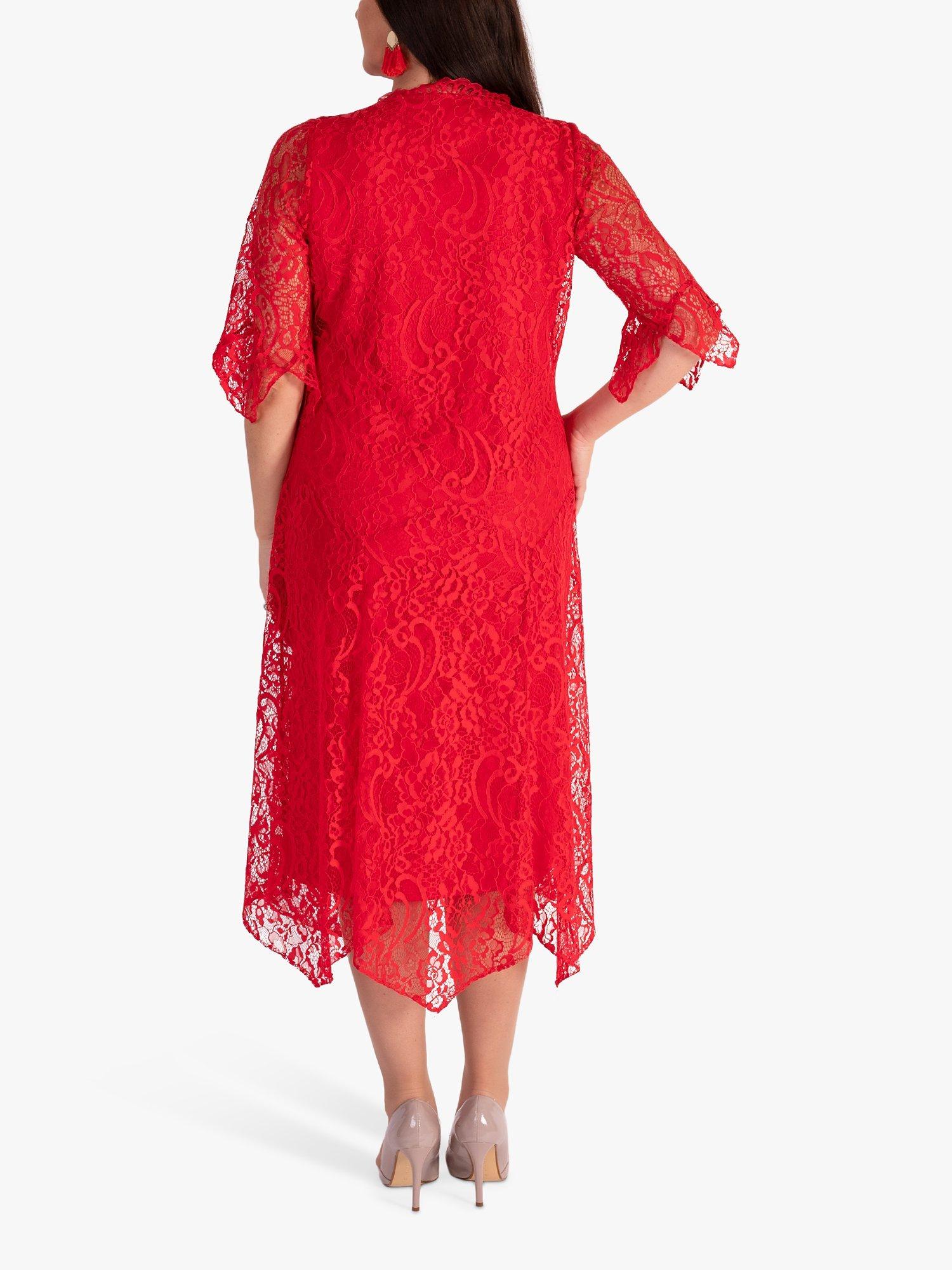Product image 2 of 6, which shows chesca Lace Scallop V Neck Midi Dress, Poppy, 14