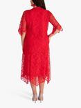 chesca Lace Scallop V Neck Midi Dress, Poppy