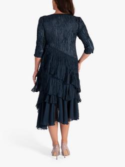 chesca Satin Chiffon Crush Pleated Tiered Dress, Navy - view 2, Navy