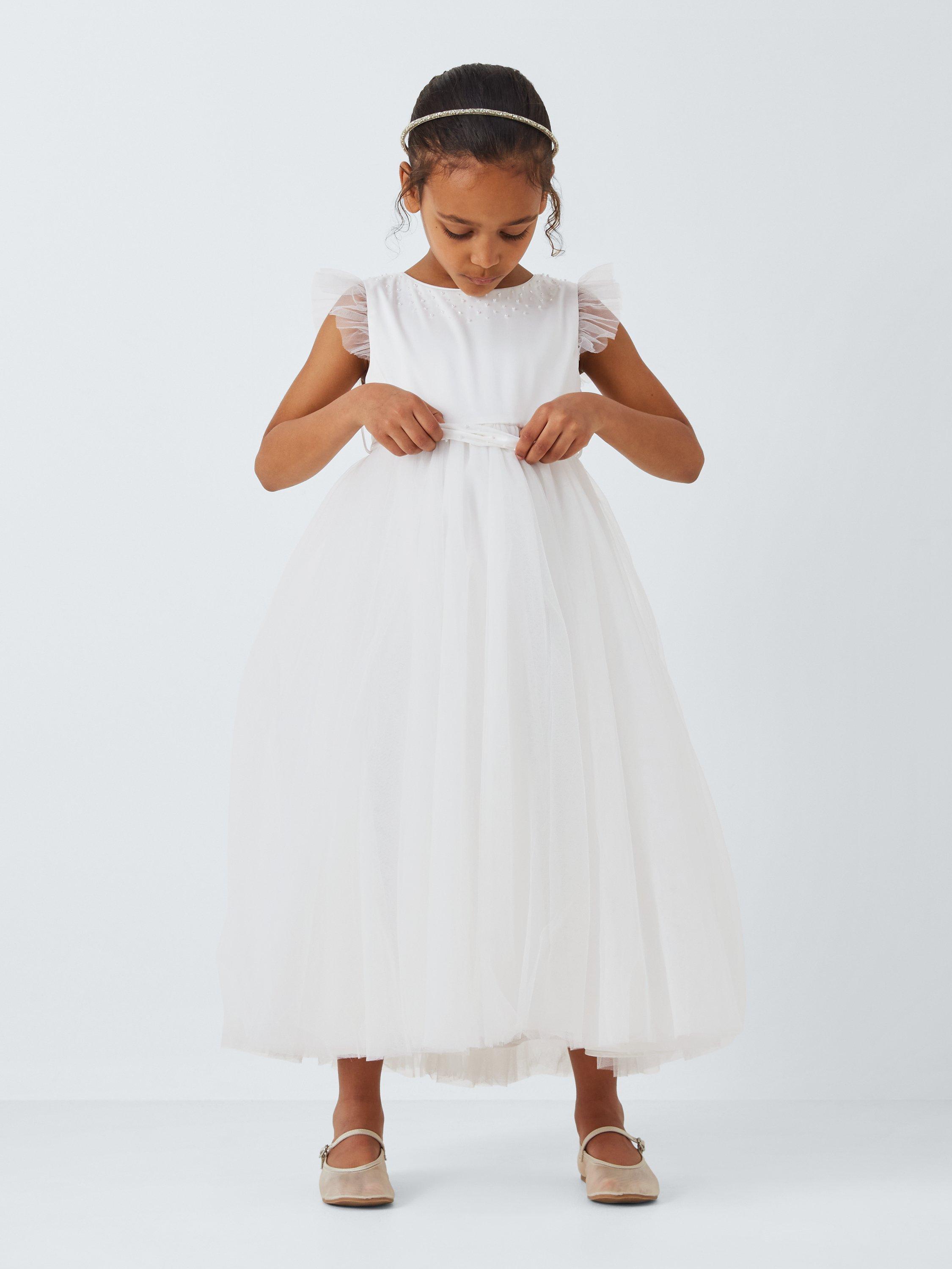 Product image 2 of 8, which shows John Lewis Heirloom Collection Kids' Tulle Beaded Bridesmaid Dress, Ivory, 8 years