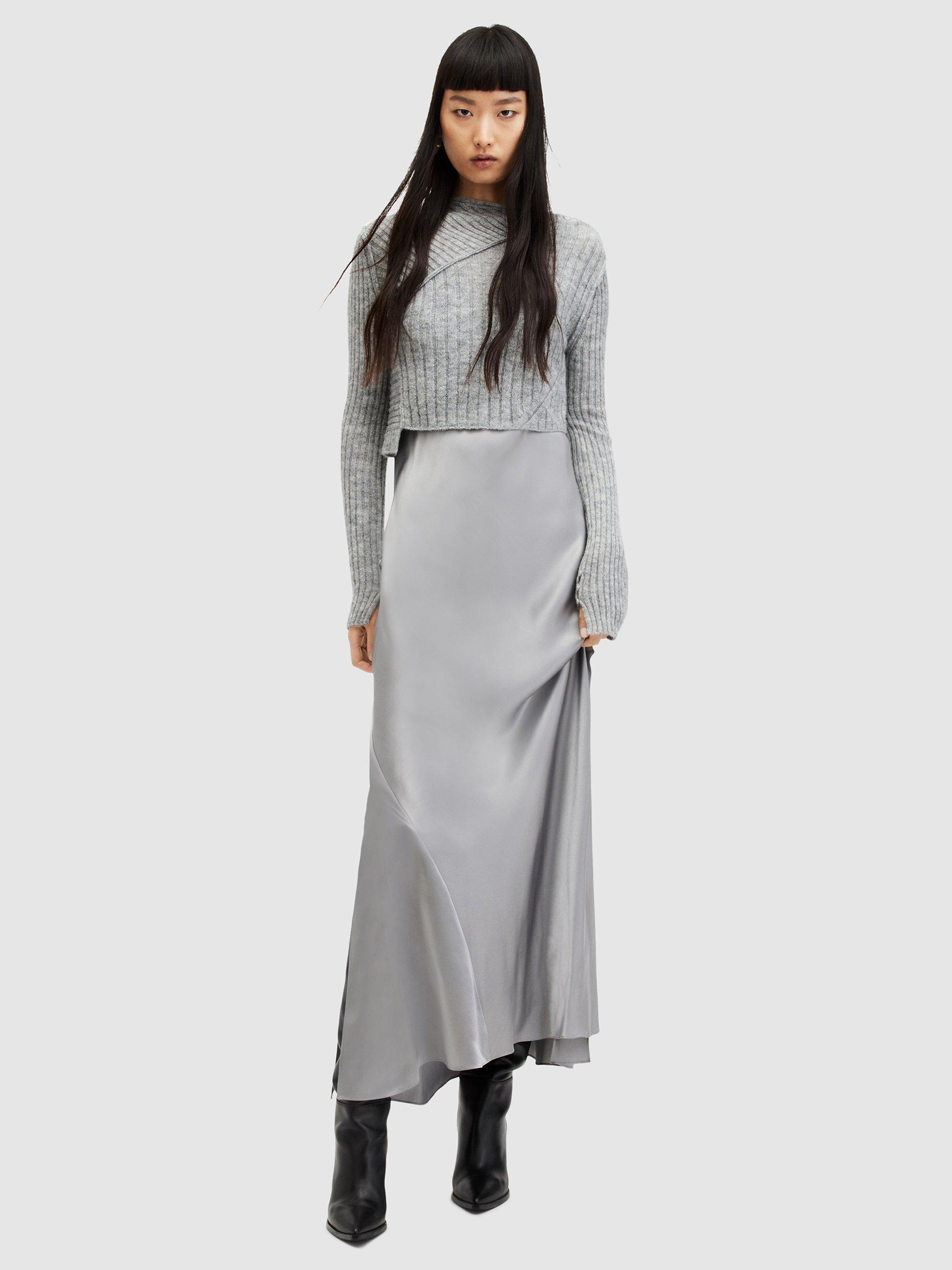 AllSaints Amos Midi Dress, Grey Marl