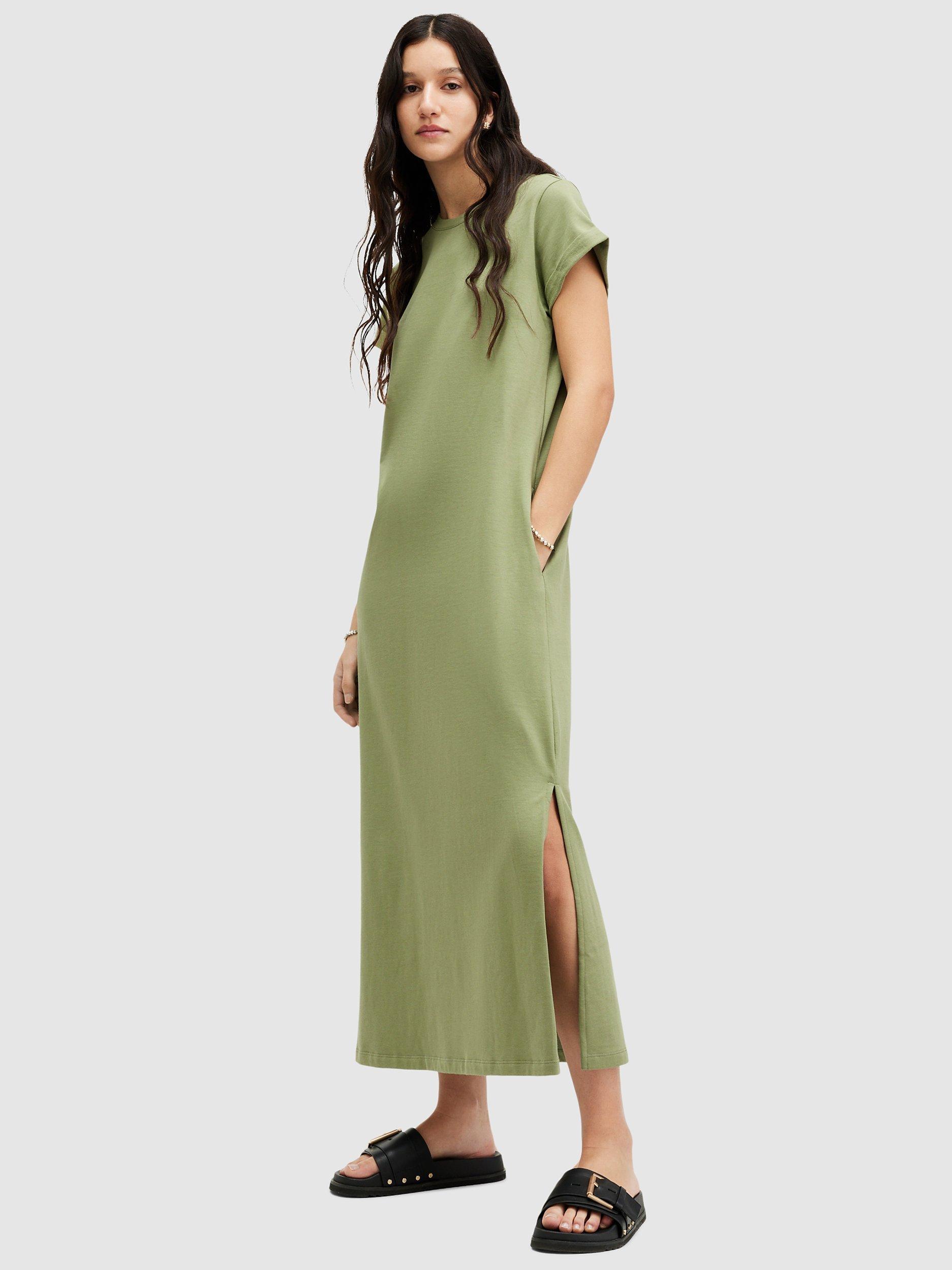 AllSaints Anna Organic Cotton Maxi Dress, Grass Green
