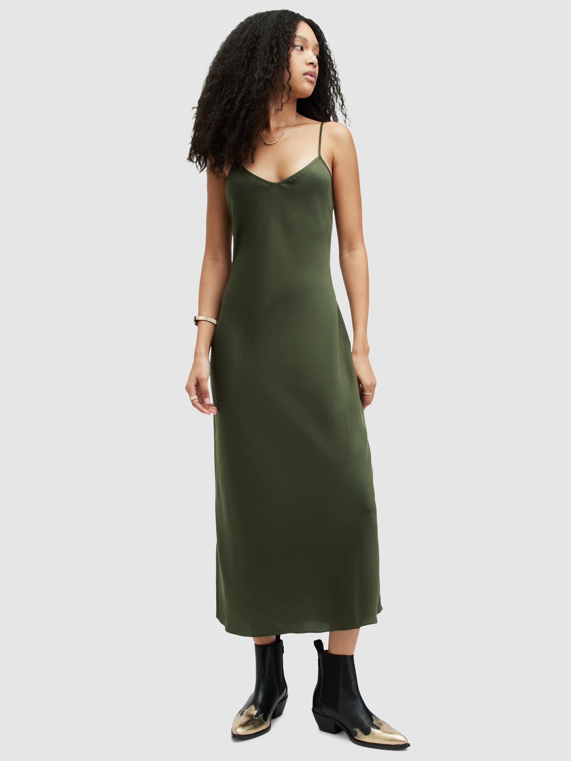 AllSaints Bryony Slip Midi Dress, Forest Green