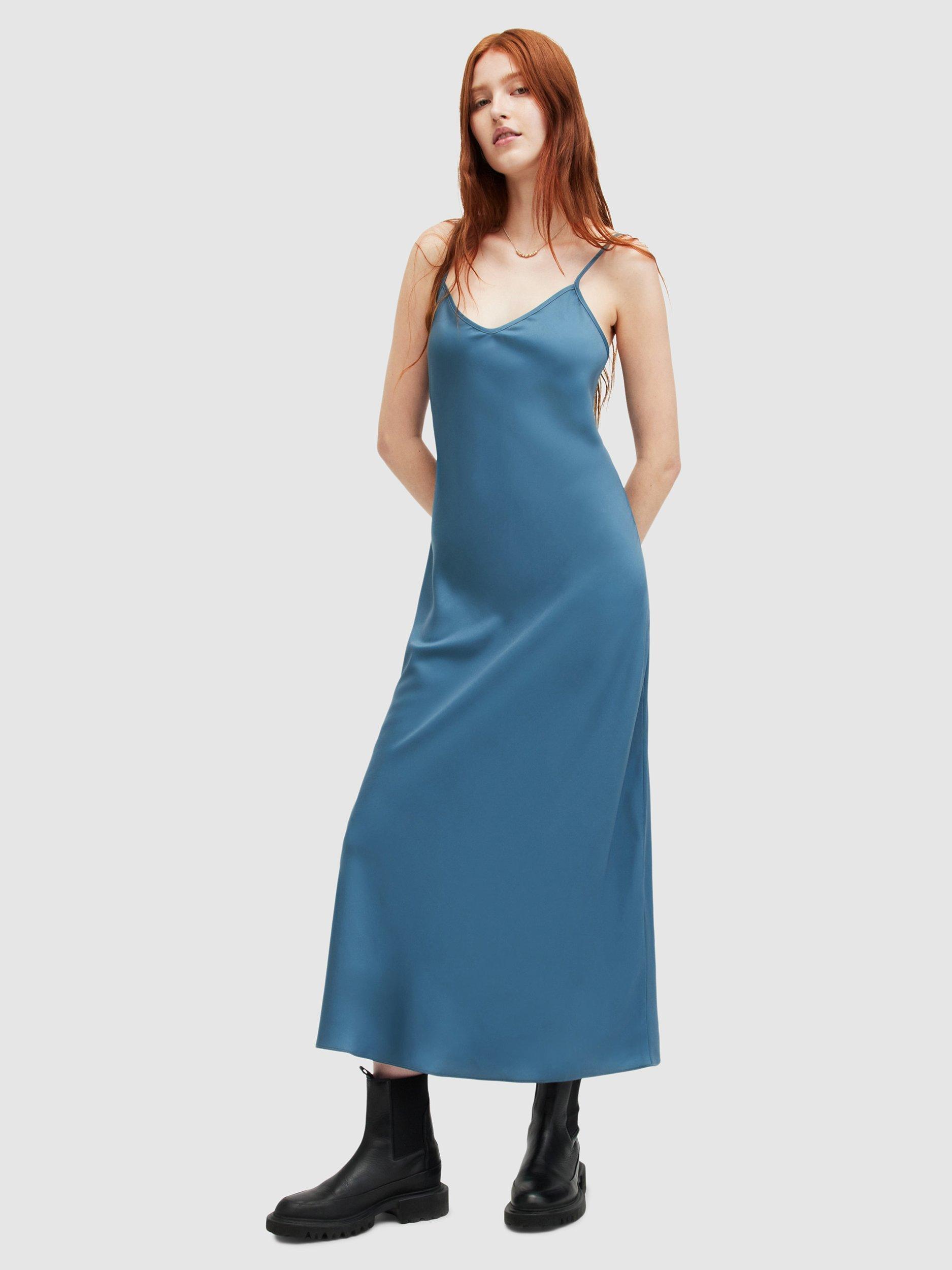 AllSaints Bryony Sleeveless Midi Dress, Petrol Blue
