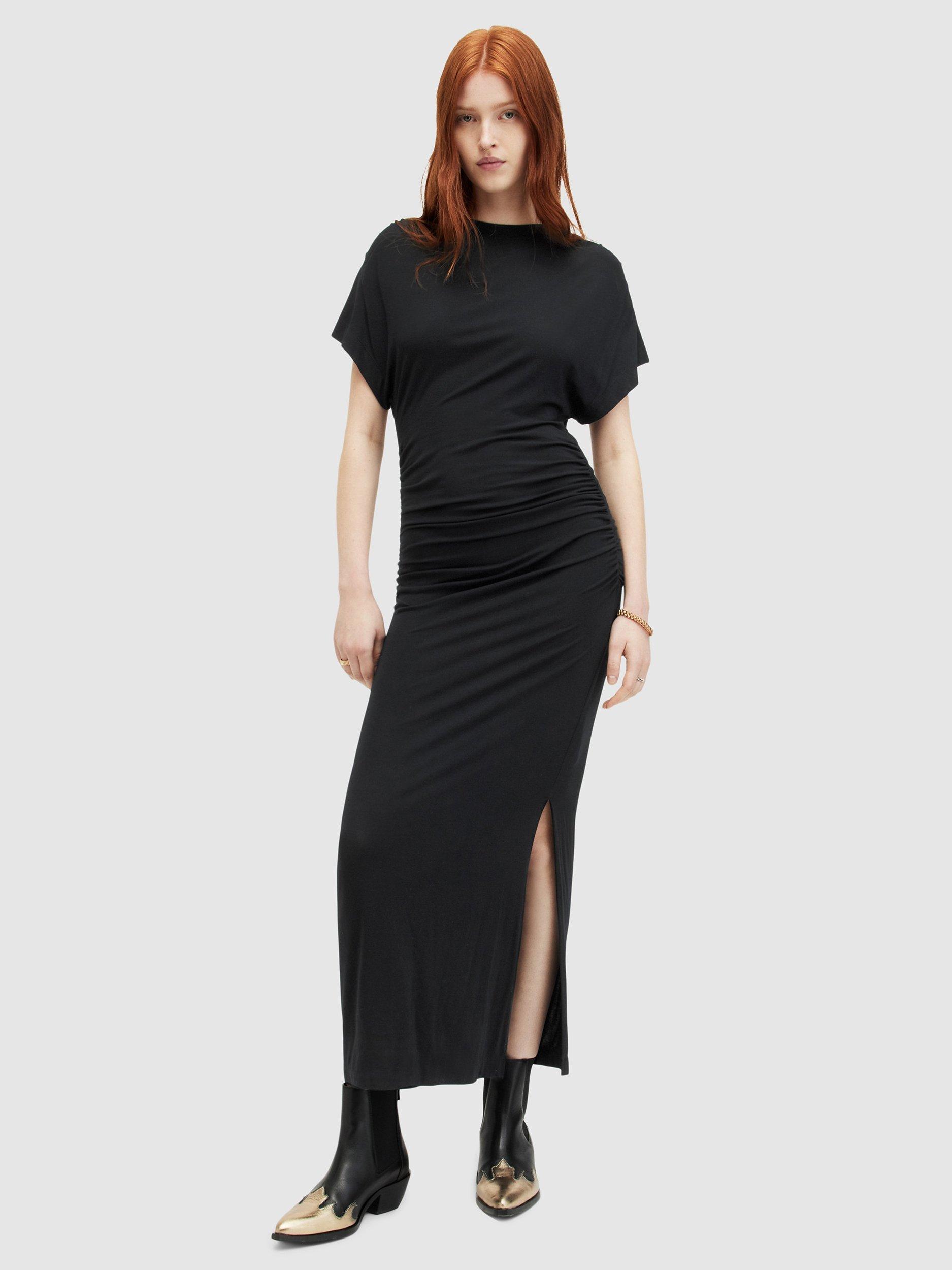 AllSaints Natalie Ruched Jersey Maxi Dress, Black