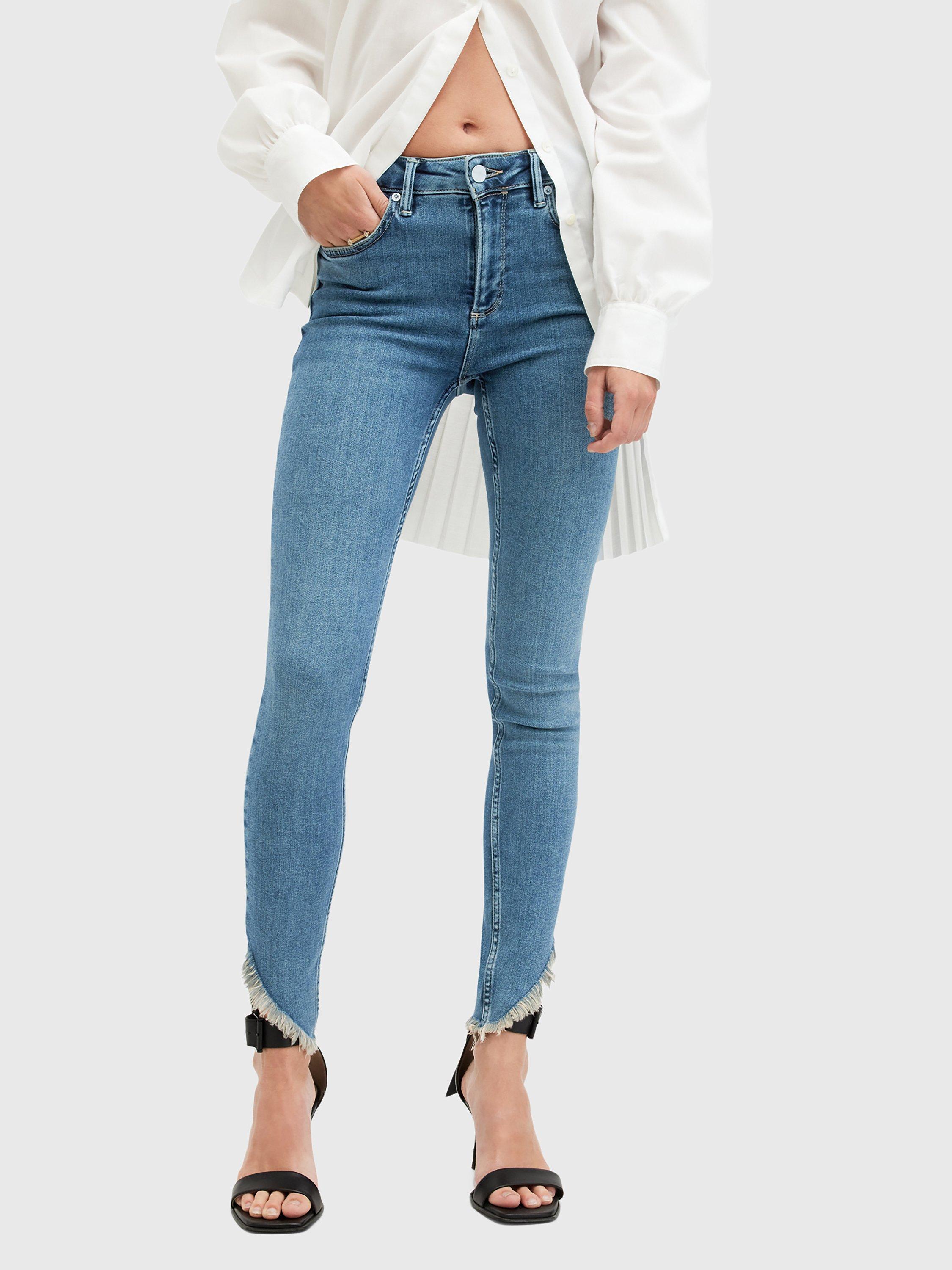 AllSaints Dax Asym Raw Hem Jeans, Hunter Blue
