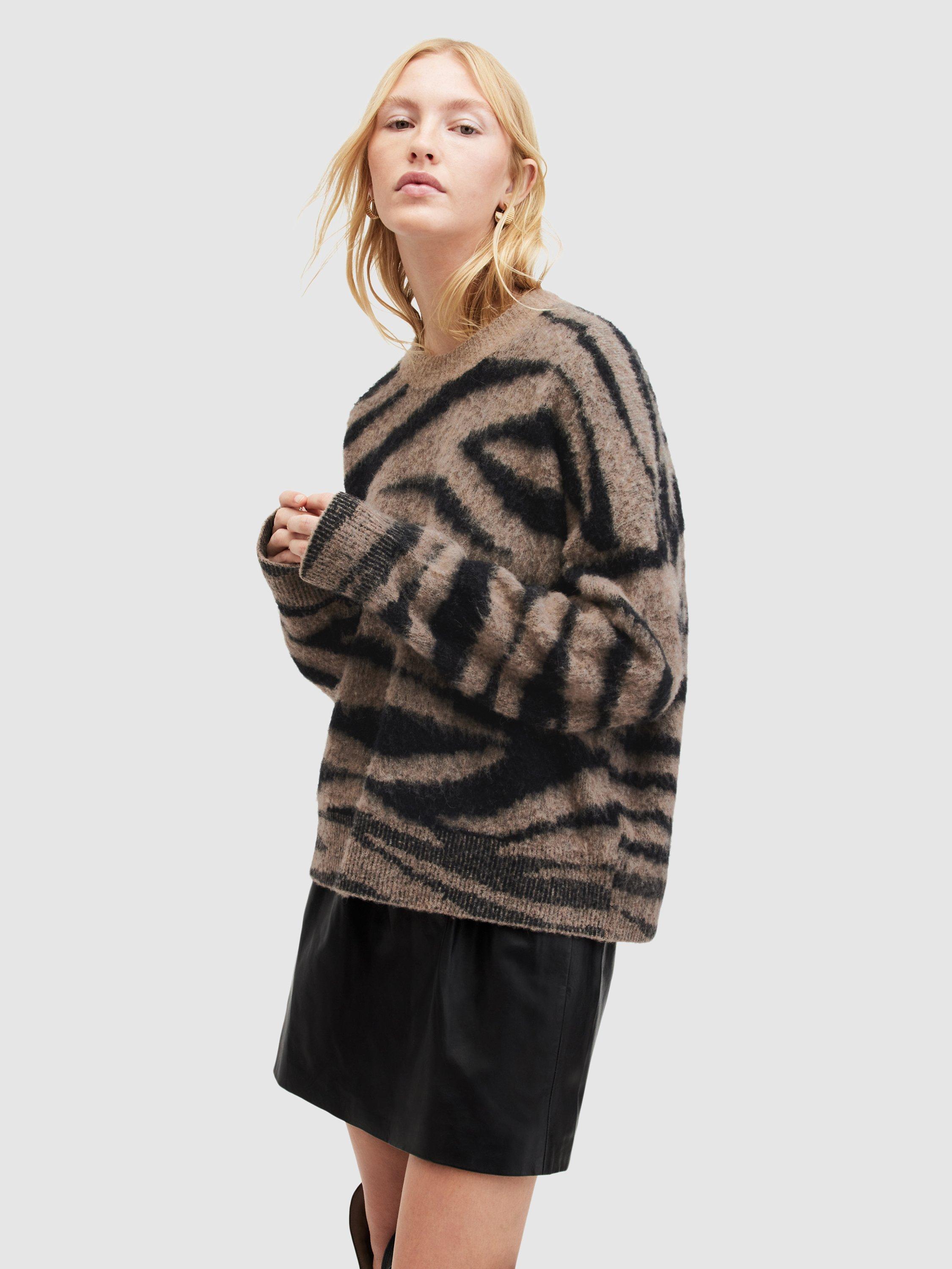 AllSaints Tessa Tiger Stripe Jacquard Jumper, Brown/Black