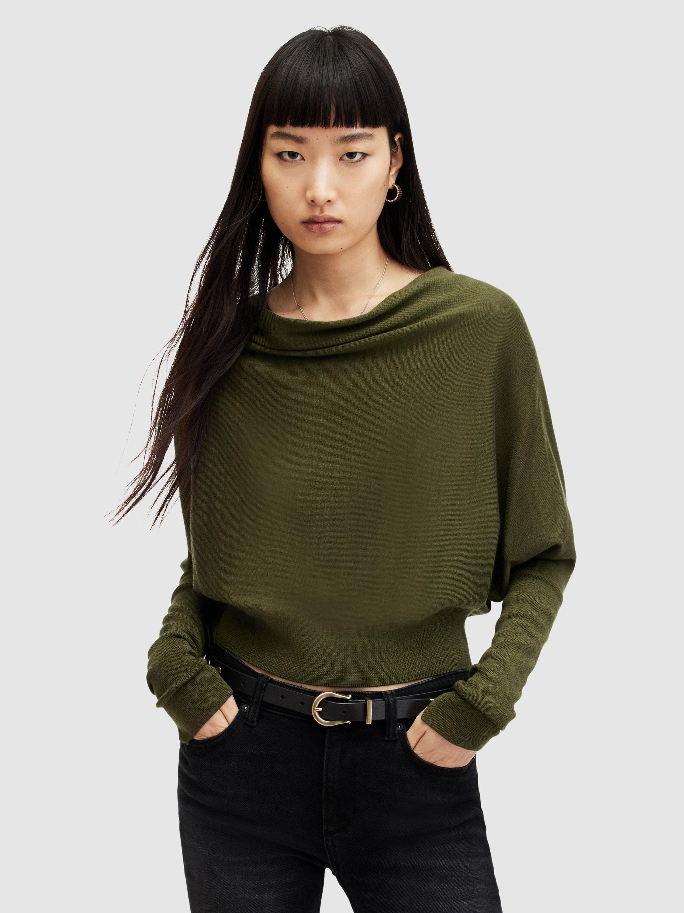 AllSaints Ridley Cropped Wool Jumper, Forest Green