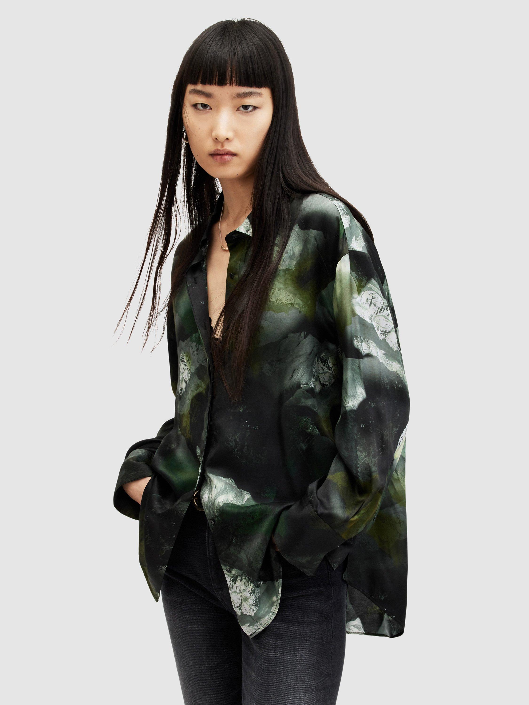 AllSaints Bernie Appalachian Print Lightweight Shirt, Khaki Green