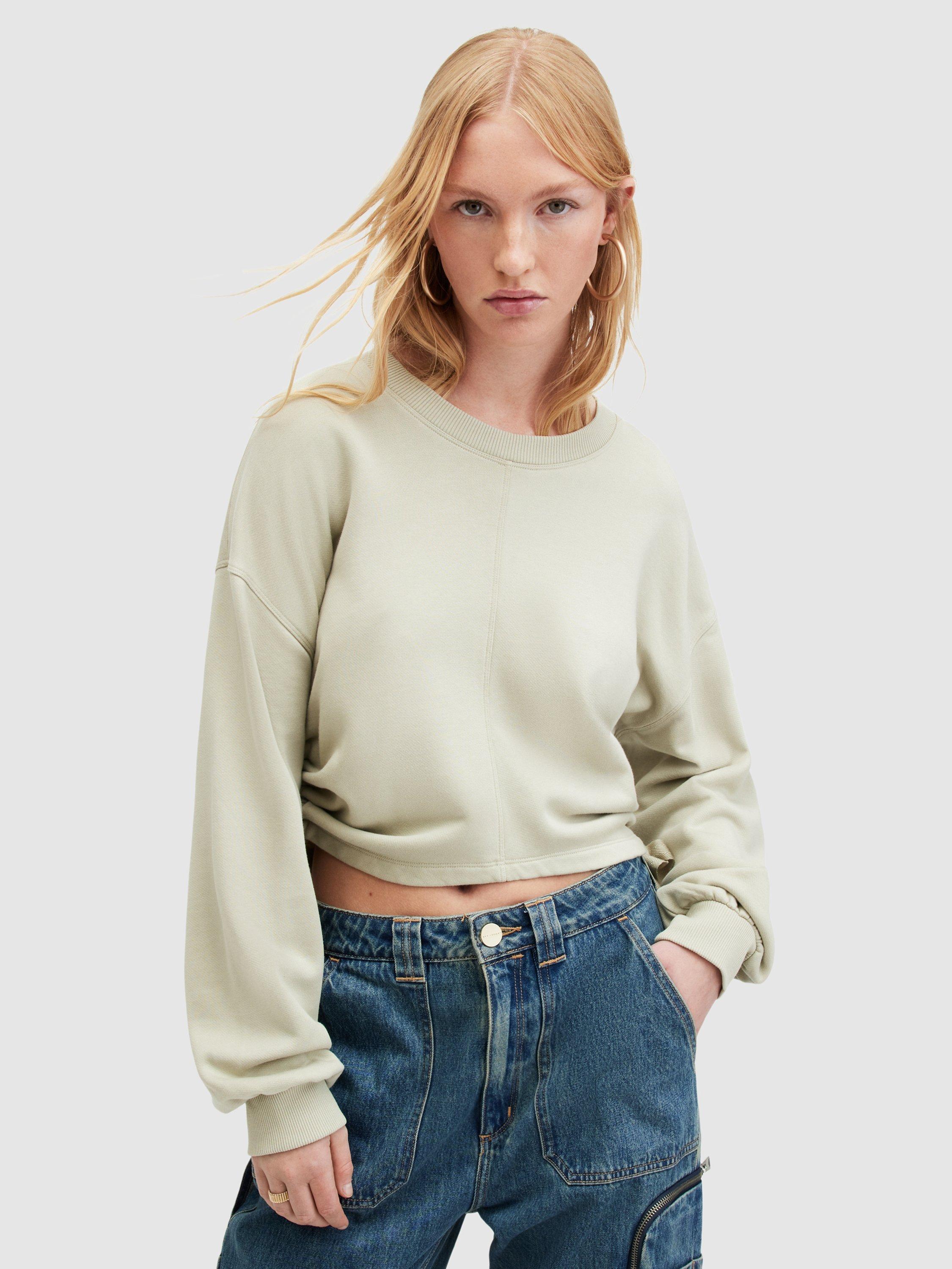 AllSaints Mira Cropped Sweatshirt, Muted Green