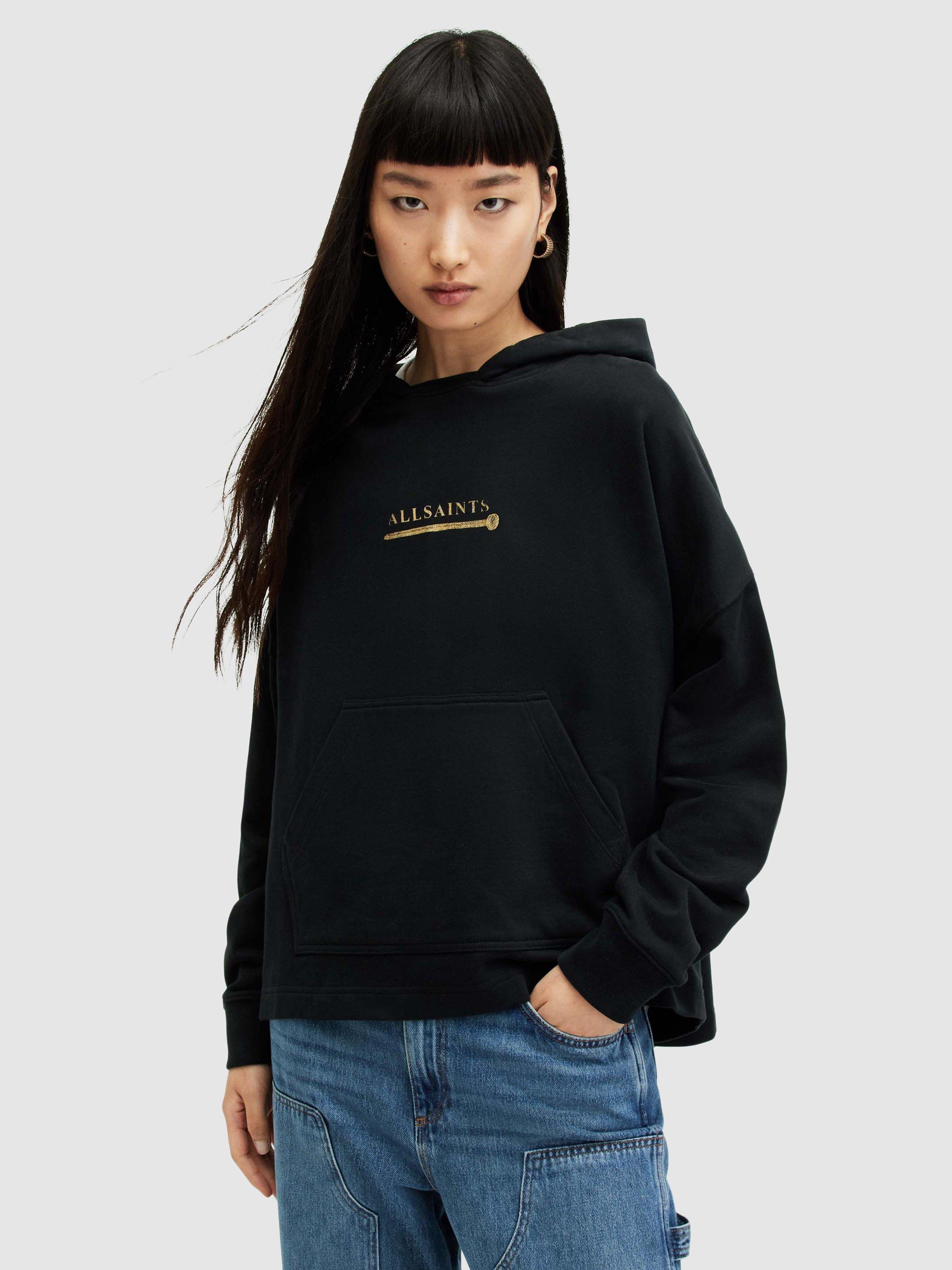 AllSaints Perta Etienne Organic Cotton Hoodie, Black/Gold