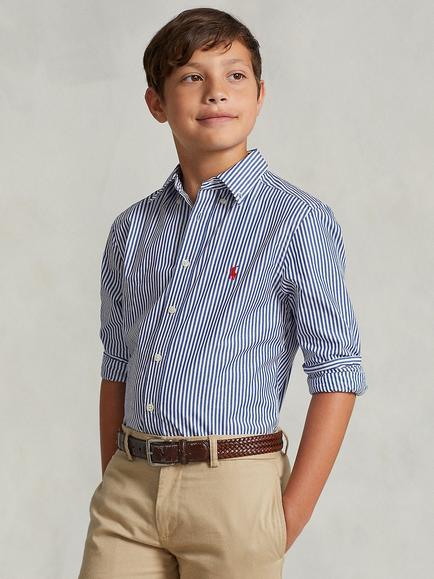 Polo Ralph Lauren Kids' Signature Logo Stripe Sport Shirt, Navy/White, Navy/White