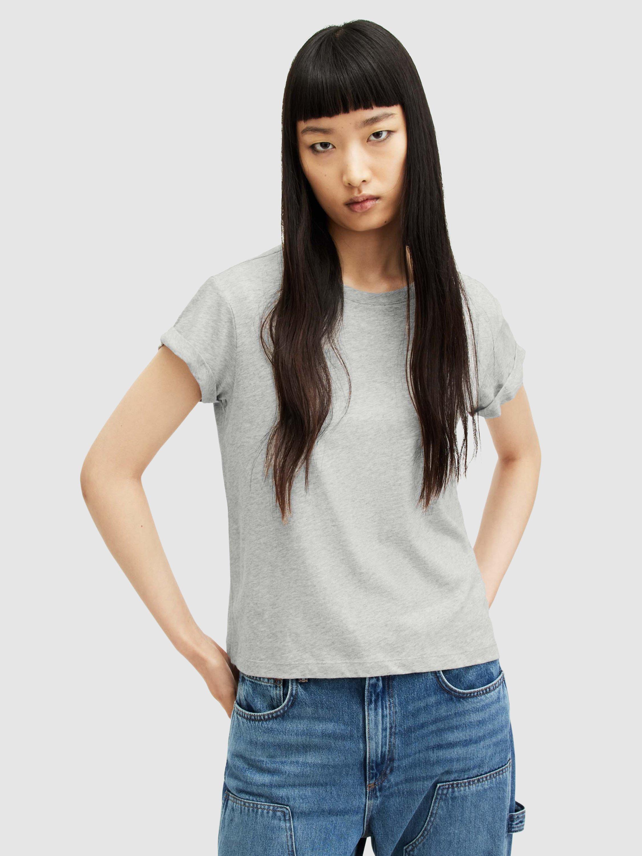 AllSaints Anna Organic Cotton T-Shirt, Grey Marl, 8