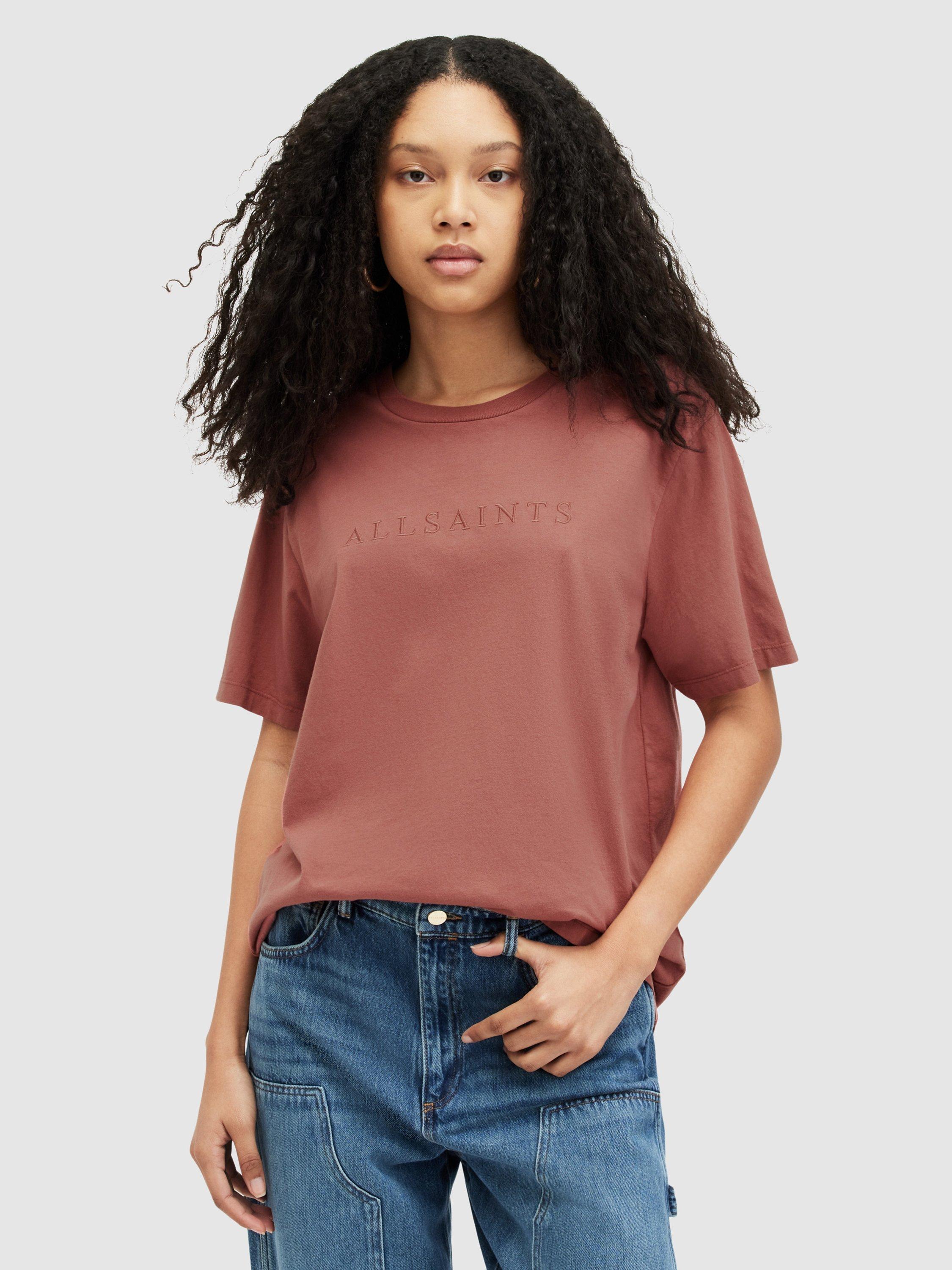 Product image 1 of 6, which shows AllSaints Pippa Boyfriend Fit T-Shirt, Rich Pink, XS