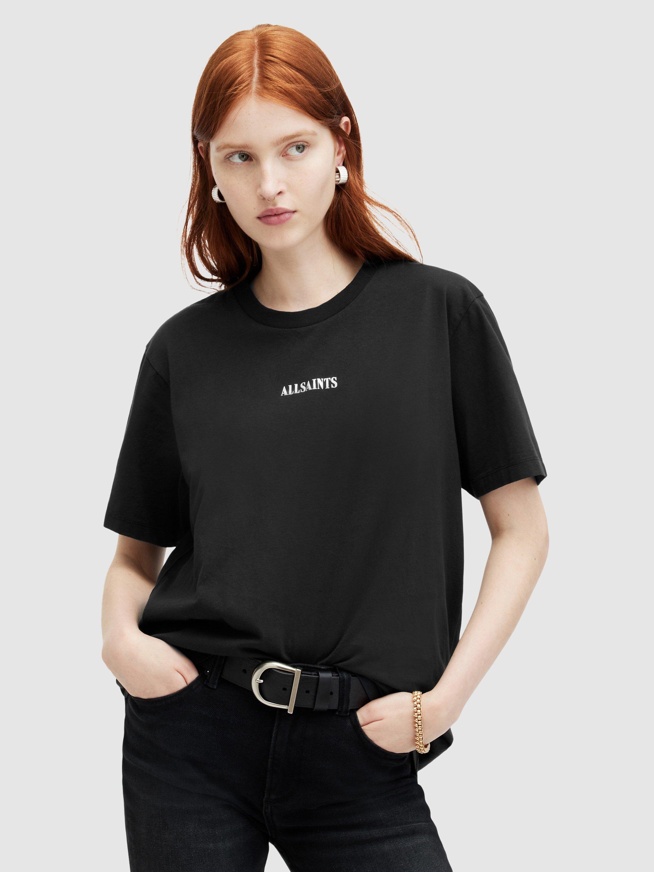 AllSaints Fortuna Organic Cotton T-shirt, Black/White