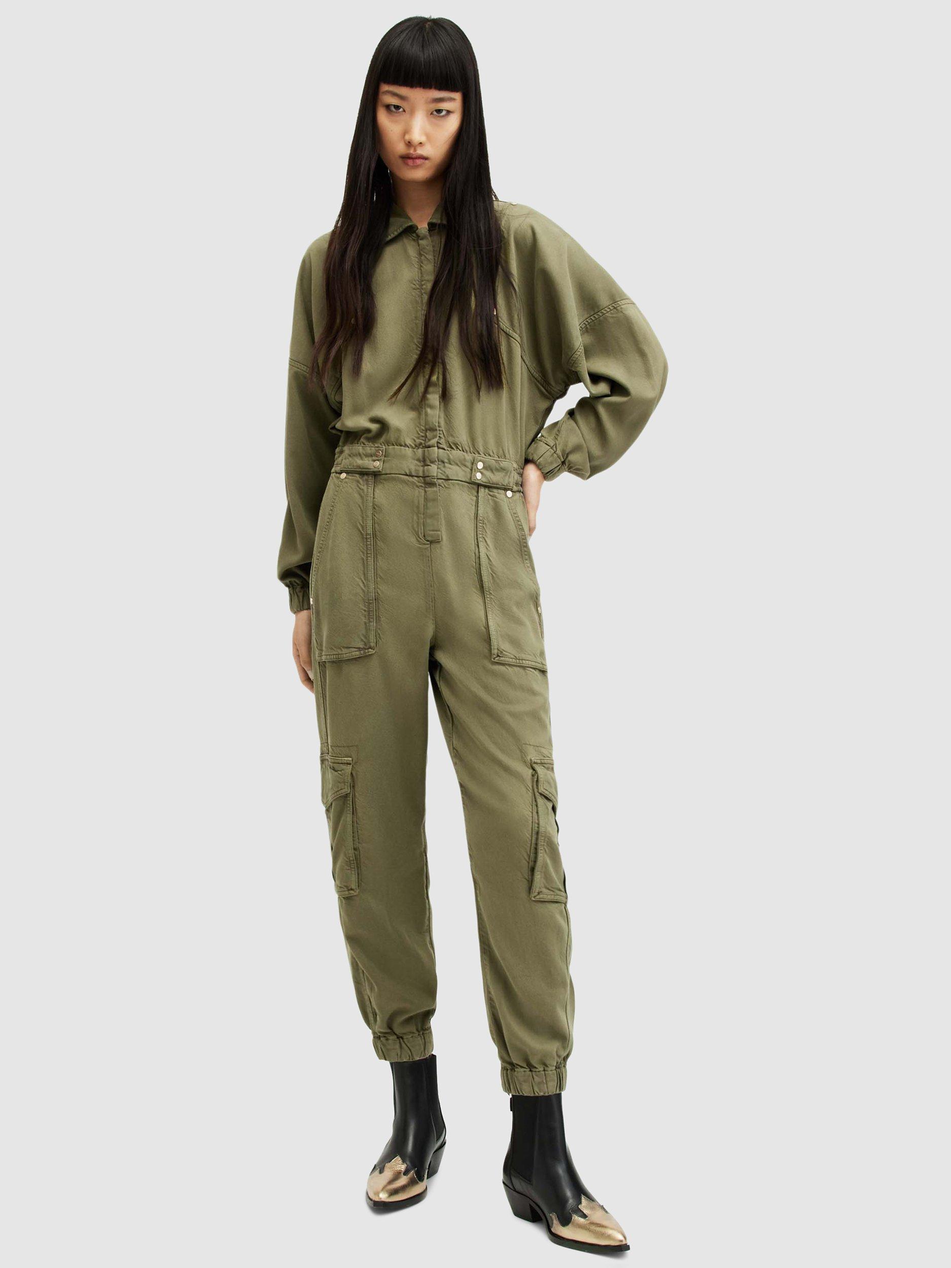 AllSaints Frieda Denim Jumpsuit, Khaki Green