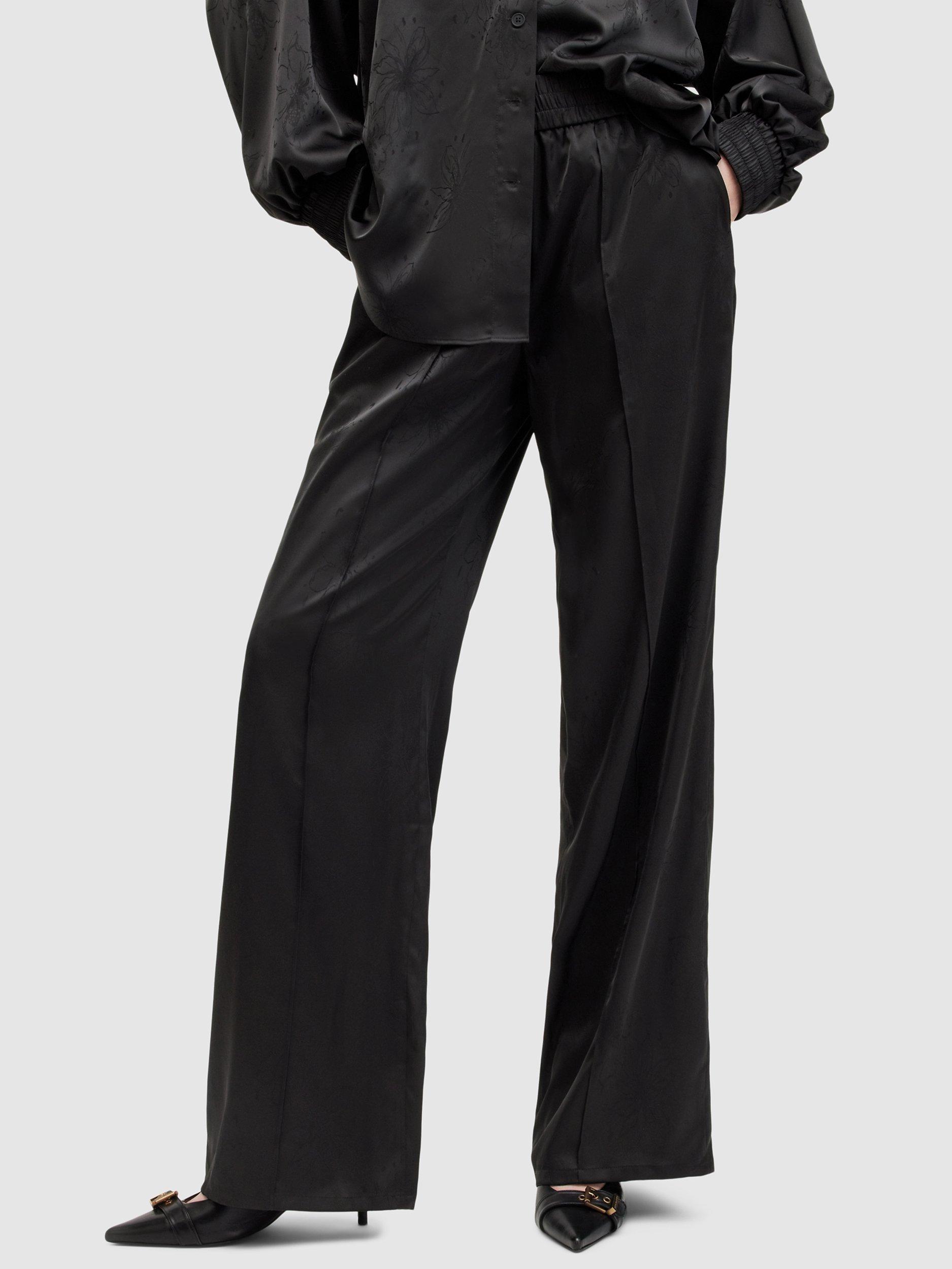 AllSaints Charli Jacquard Satin Wide Leg Trousers, Black