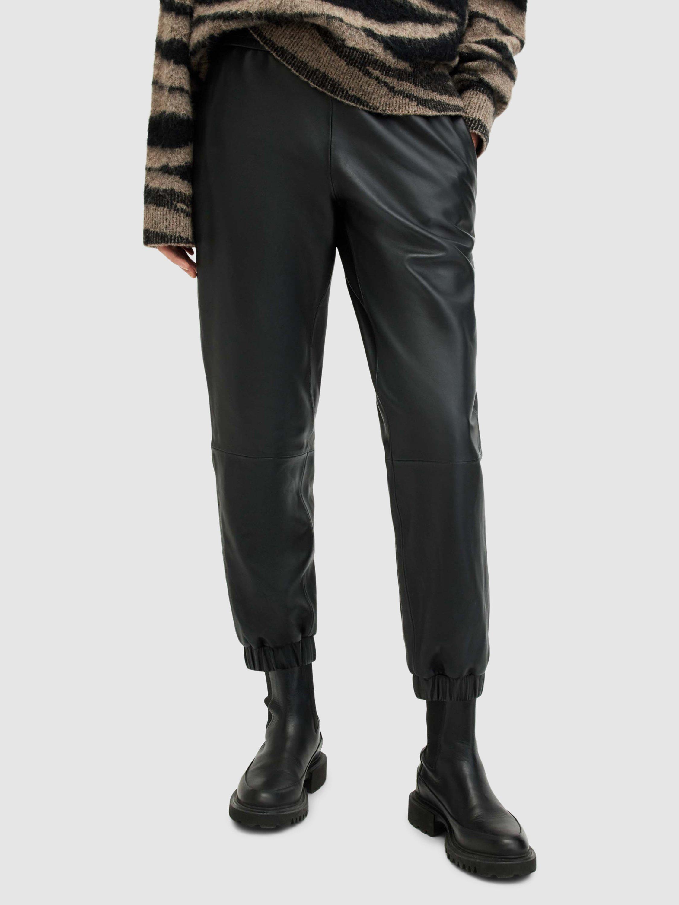 AllSaints Jen Cuffed Leather Joggers, Black