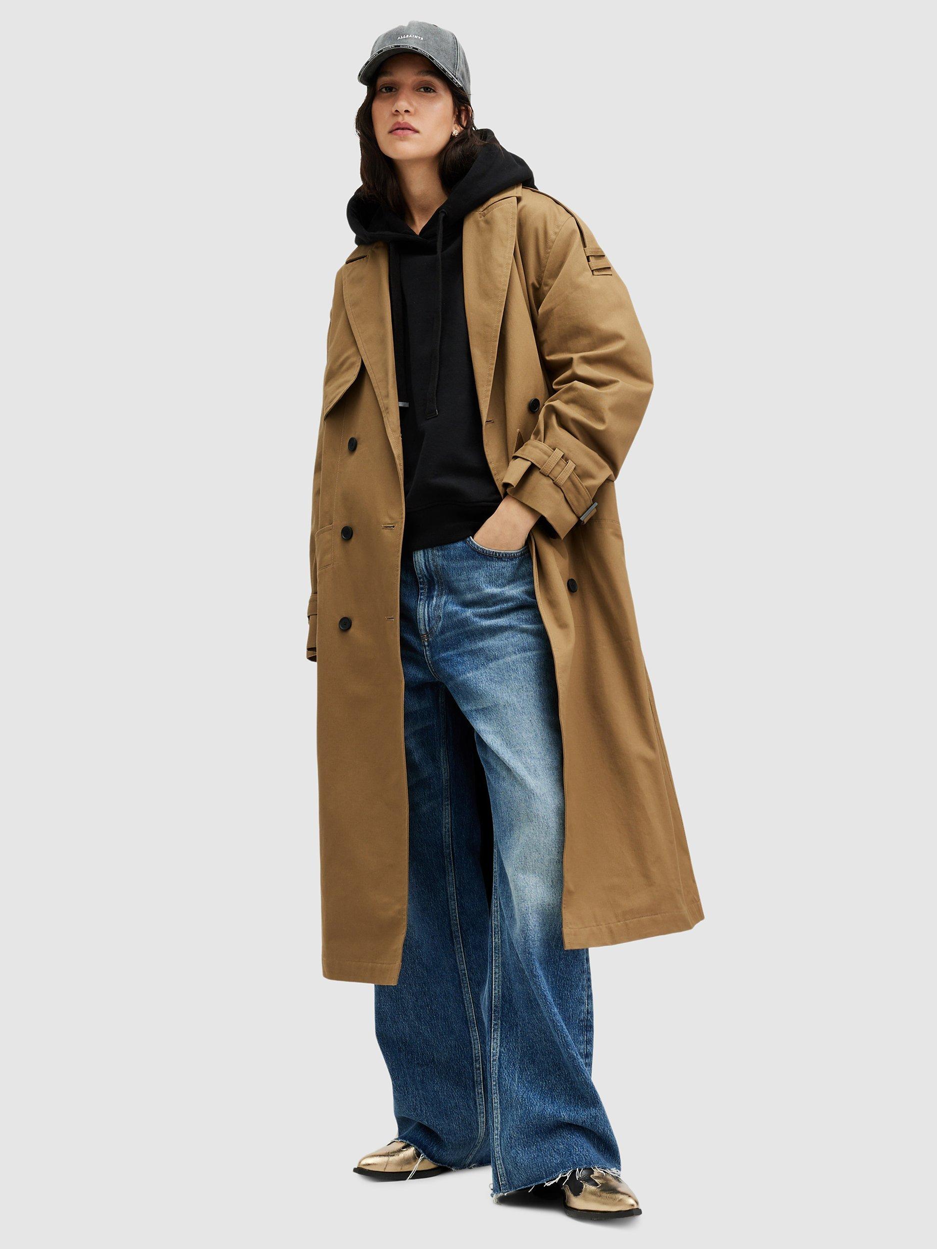 AllSaints Wyatt Double Breasted Trench Coat, Brown