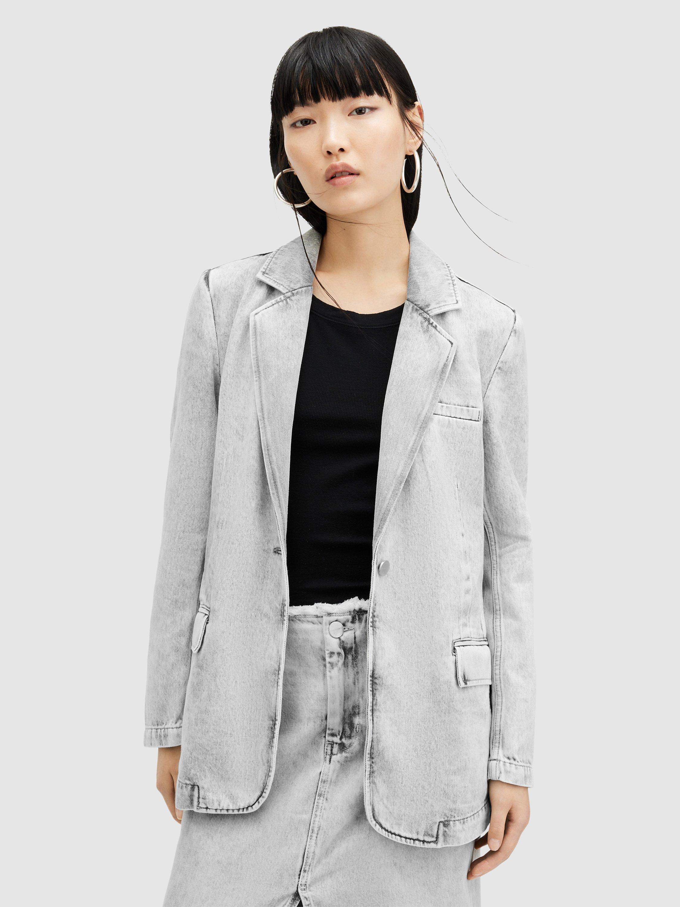 AllSaints Ever Denim Blazer, Snow Grey