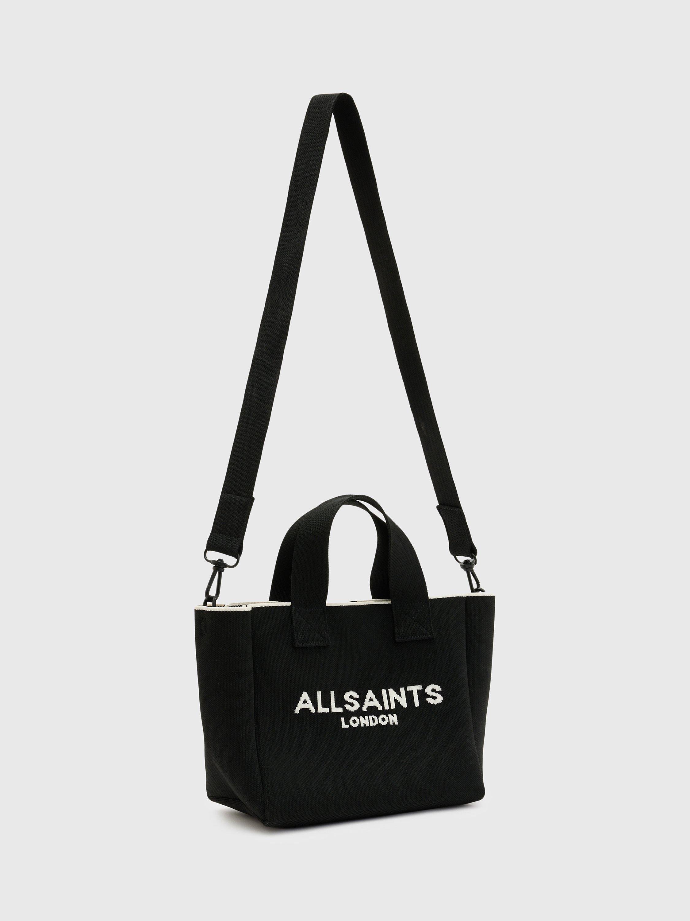 Product image 3 of 6, which shows AllSaints Izzy Knitted Recycled Mini Tote Bag, Black, One Size