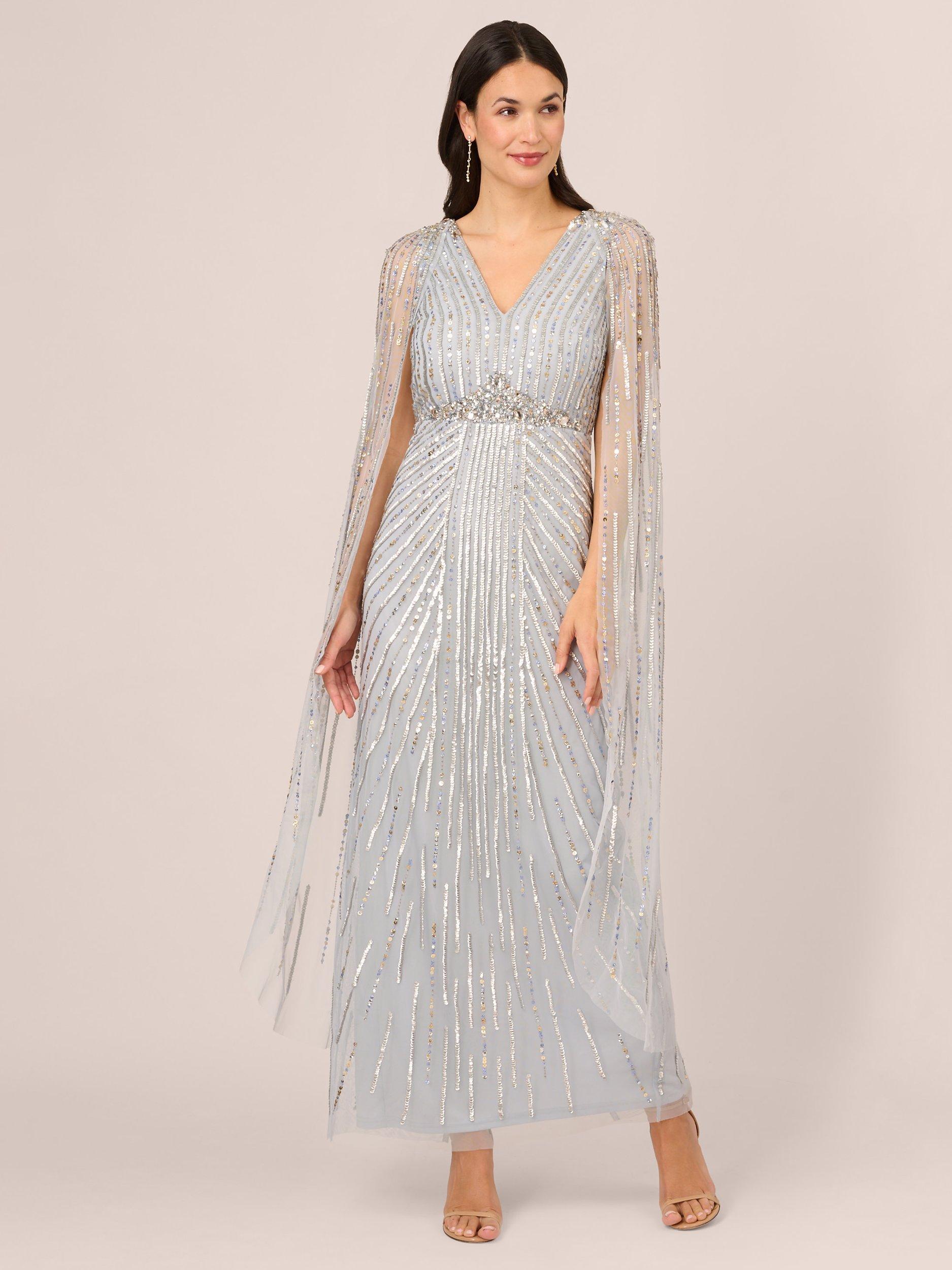 Adrianna Papell Beaded Cape Maxi Dress Glacier