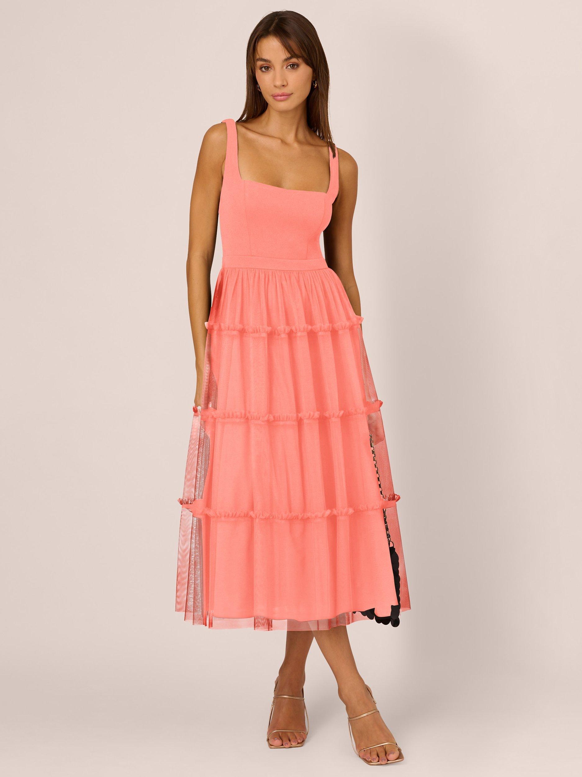 Adrianna by Adrianna Papell Knit And Mesh Midi Dress Coral Coast