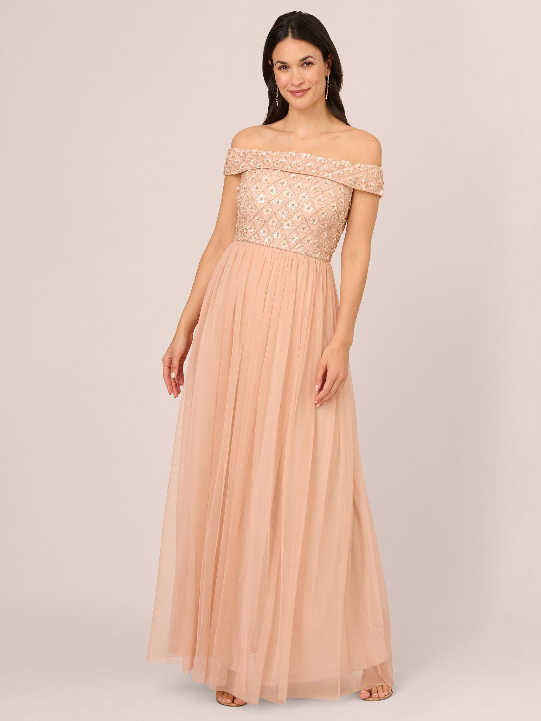 Women's store Size 14 Adrianna Papell Blush Beaded Formal Gown Maxi