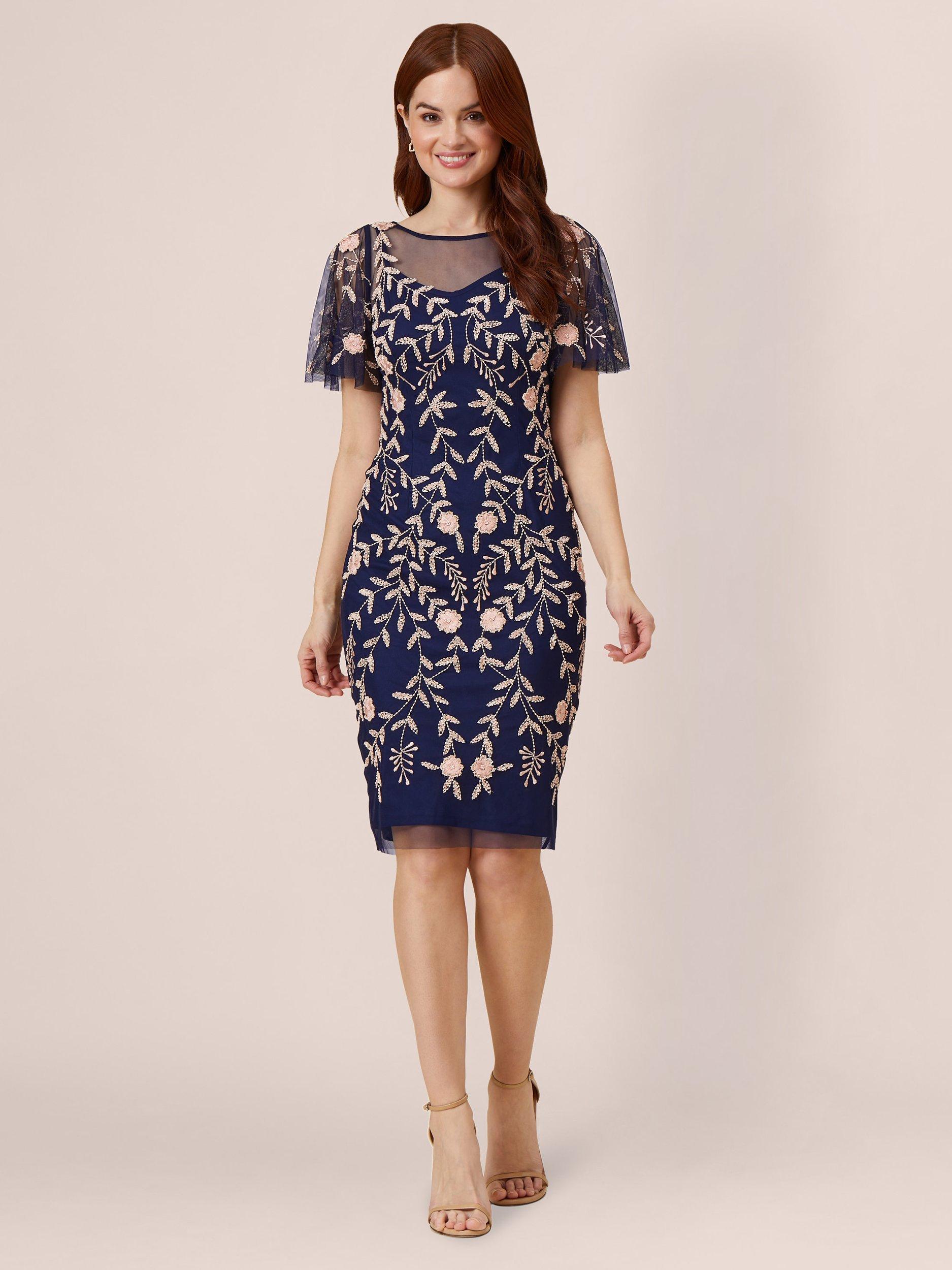 Adrianna Papell Beaded Short Dress Navy Blush