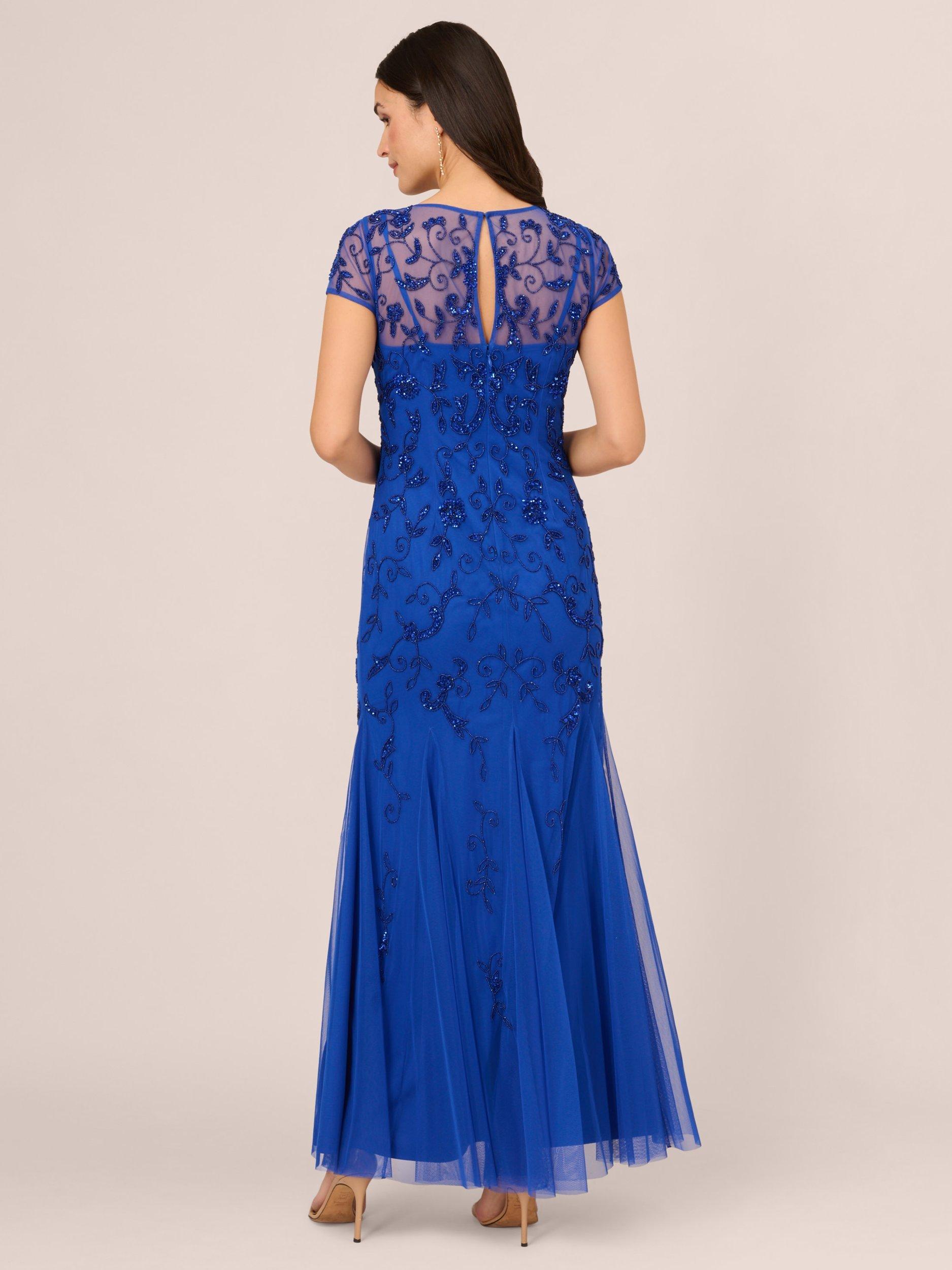 Product image 2 of 7, which shows Adrianna Papell Papell Studio Beaded Mesh Maxi Dress, Brilliant Sapphire, 10