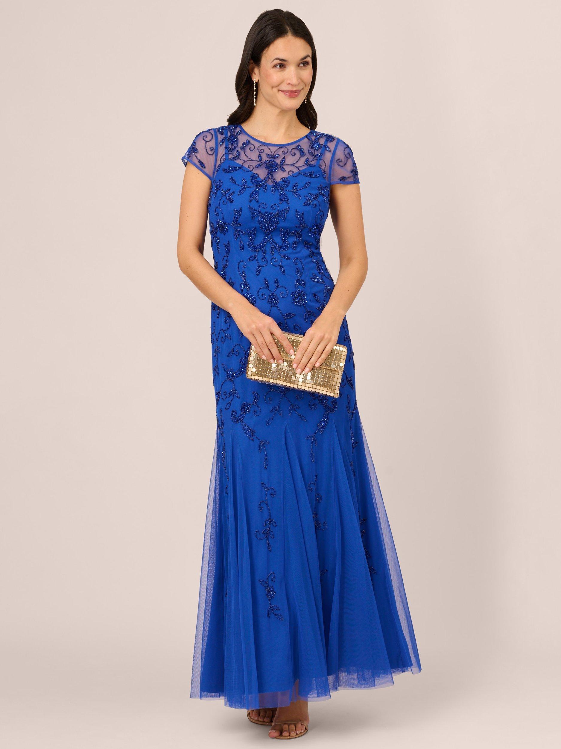 Product image 3 of 7, which shows Adrianna Papell Papell Studio Beaded Mesh Maxi Dress, Brilliant Sapphire, 10