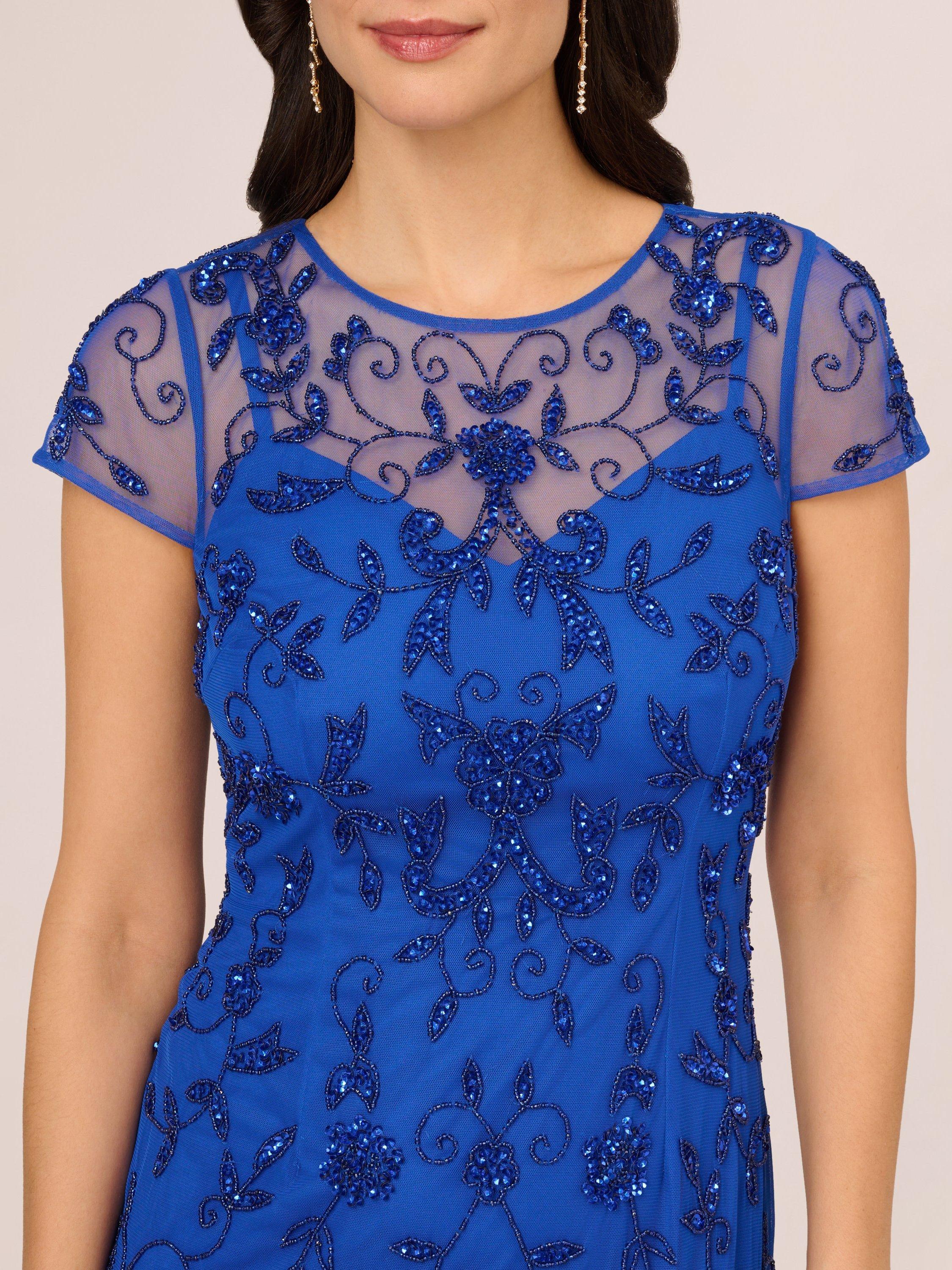 Product image 4 of 7, which shows Adrianna Papell Papell Studio Beaded Mesh Maxi Dress, Brilliant Sapphire, 10