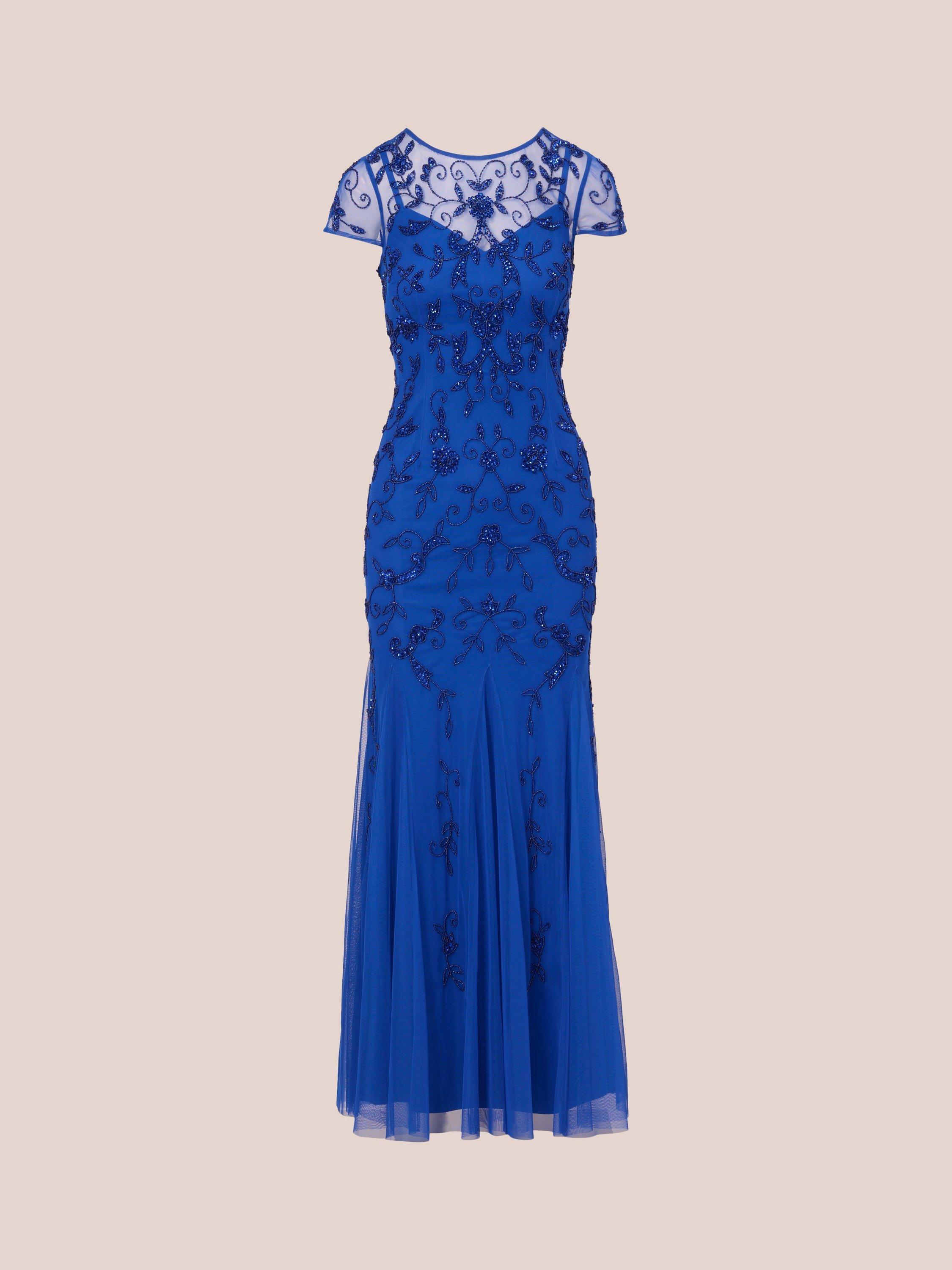Product image 6 of 7, which shows Adrianna Papell Papell Studio Beaded Mesh Maxi Dress, Brilliant Sapphire, 10
