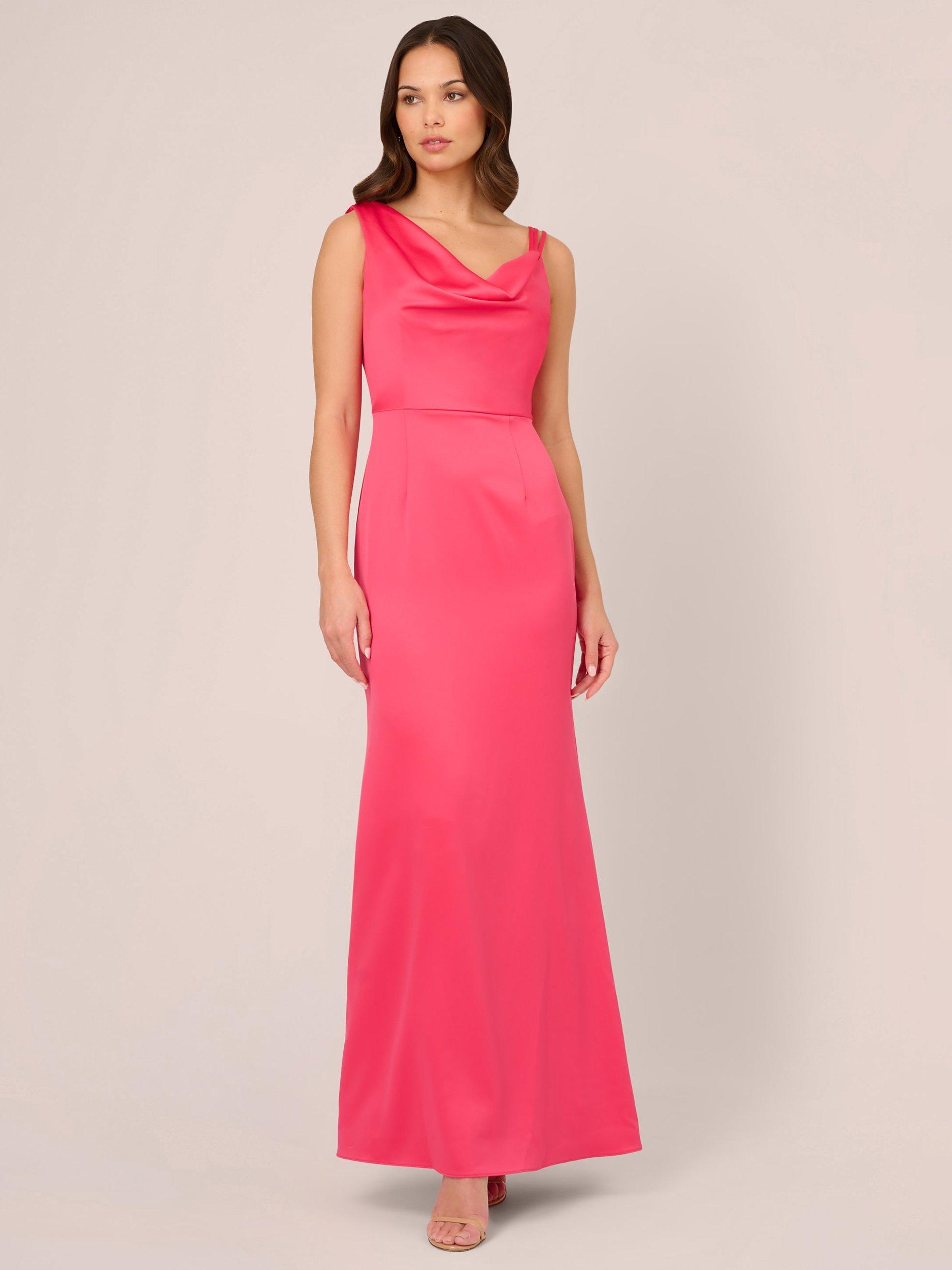 Adrianna Papell Asymmetric Satin Crepe Maxi Dress, Petunia