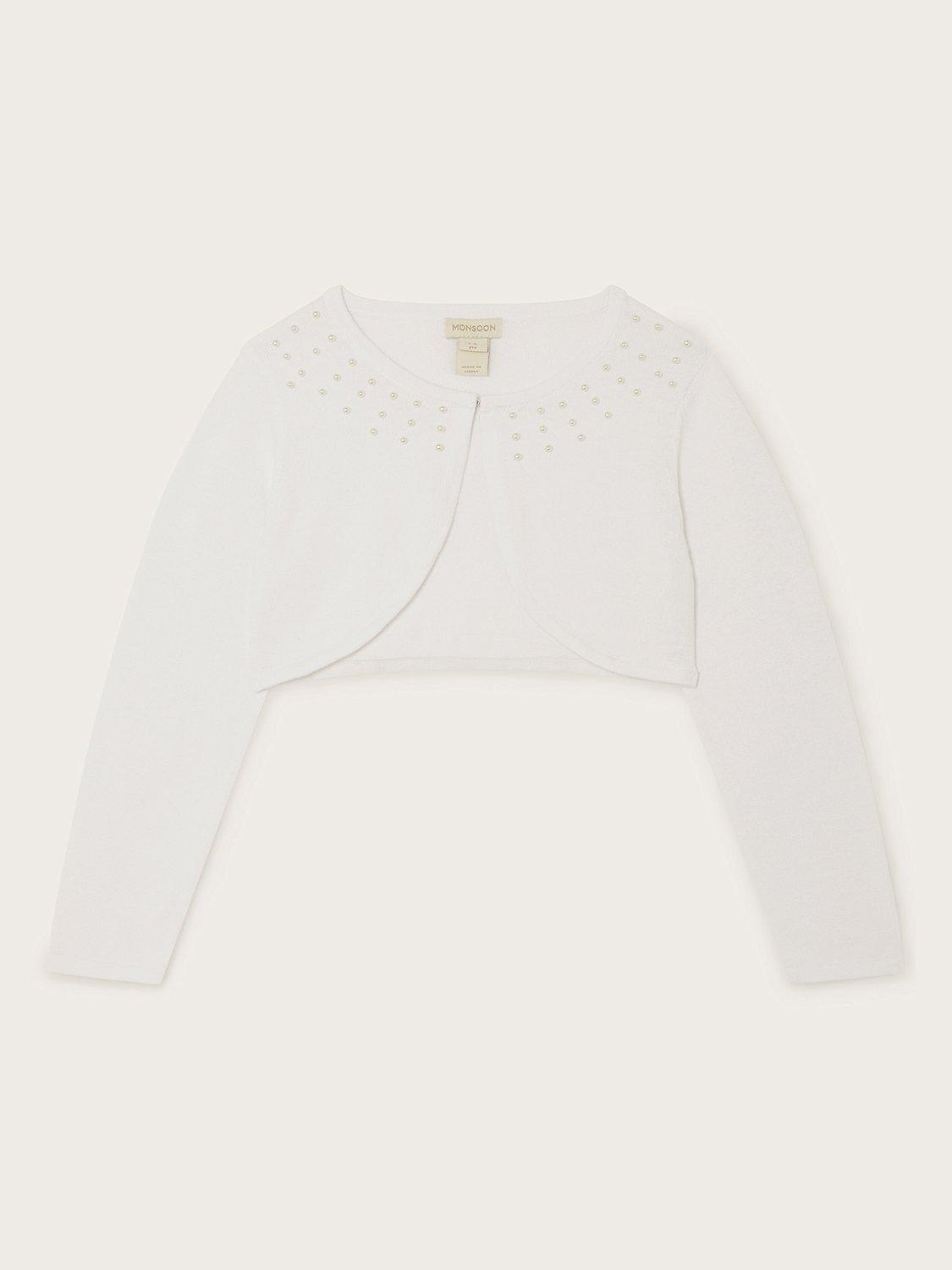 Monsoon Kids' Scatter Pearl Cotton Cardigan, White