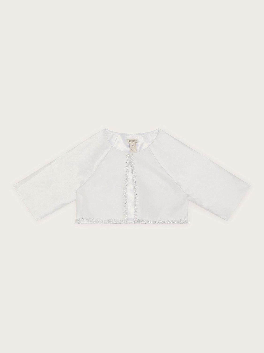 Monsoon Kids' Pearl Trim Cardigan, White