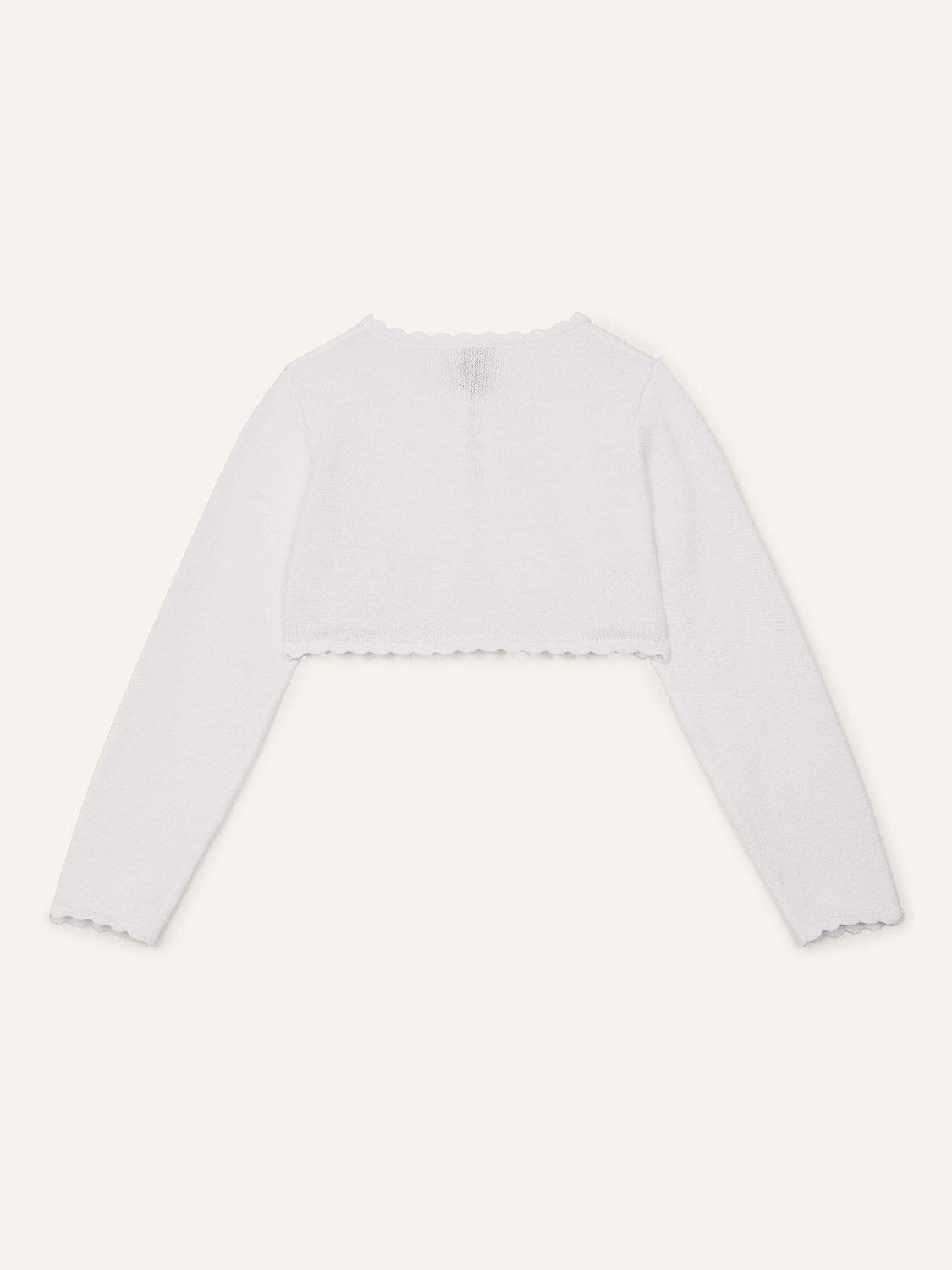 Product image 2 of 3, which shows Monsoon Kids' Niamh Scalloped Cardigan, White, 3-4 years
