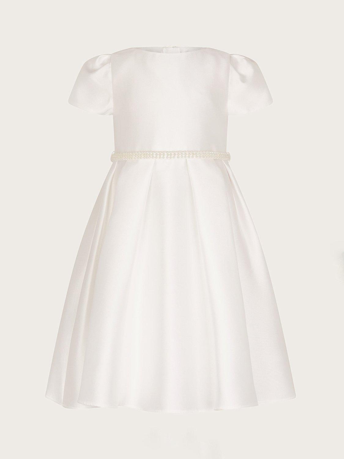 Monsoon Kids' Henrietta Pearl Belt Occasion Dress, Ivory, 3 years