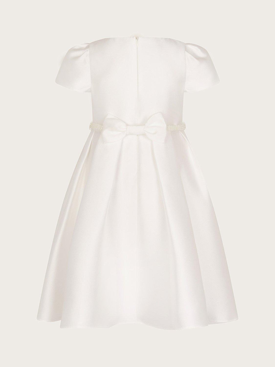 Monsoon Kids' Henrietta Pearl Belt Occasion Dress, Ivory, 3 years