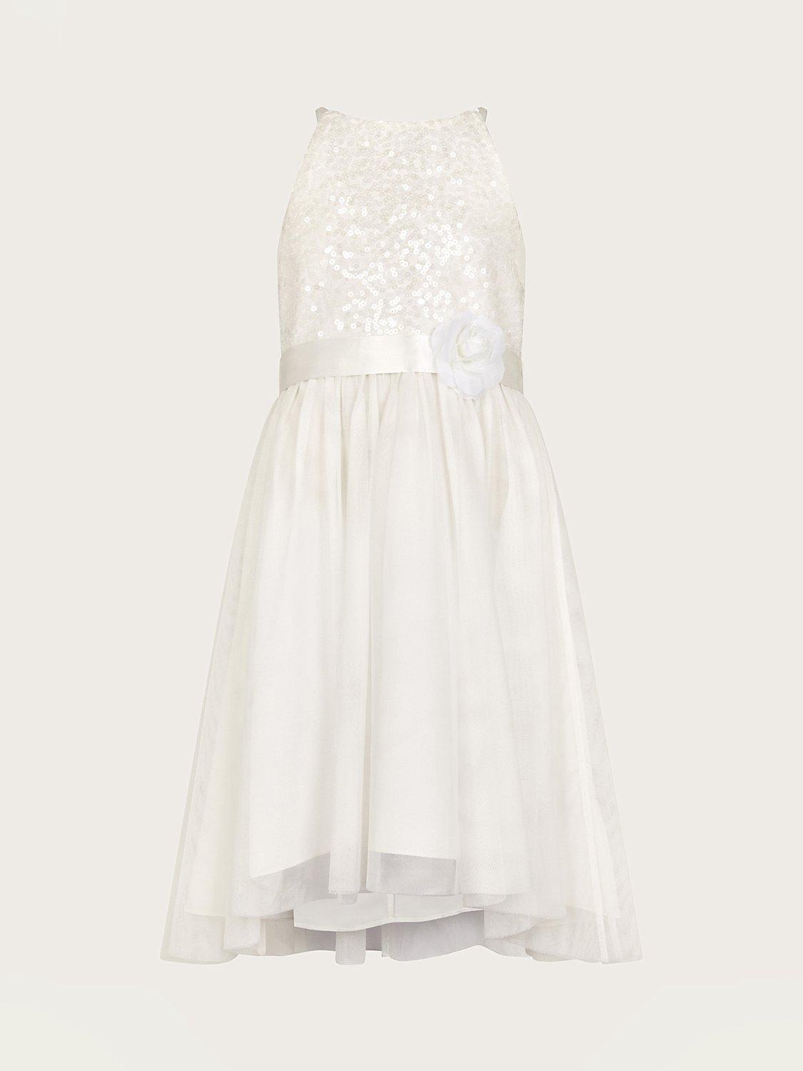 Product image 1 of 3, which shows Monsoon Kids' Truth Sequin Bridesmaid Dress, Ivory, 7 years
