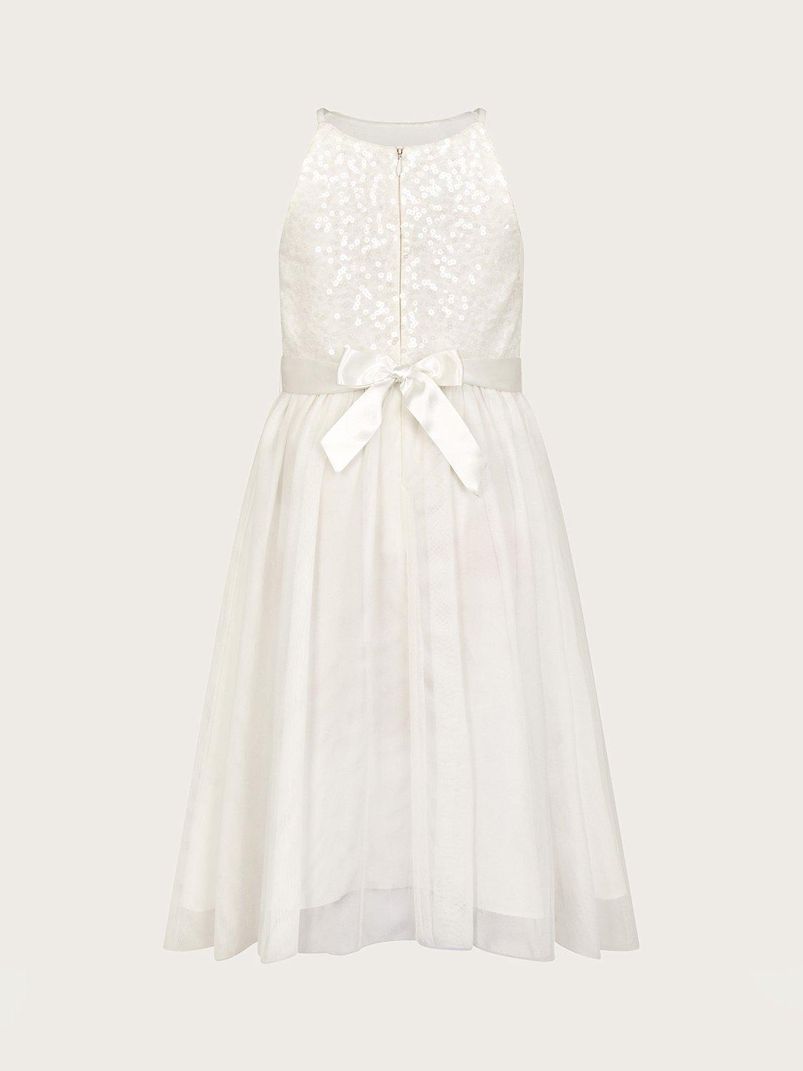 Product image 2 of 3, which shows Monsoon Kids' Truth Sequin Bridesmaid Dress, Ivory, 7 years