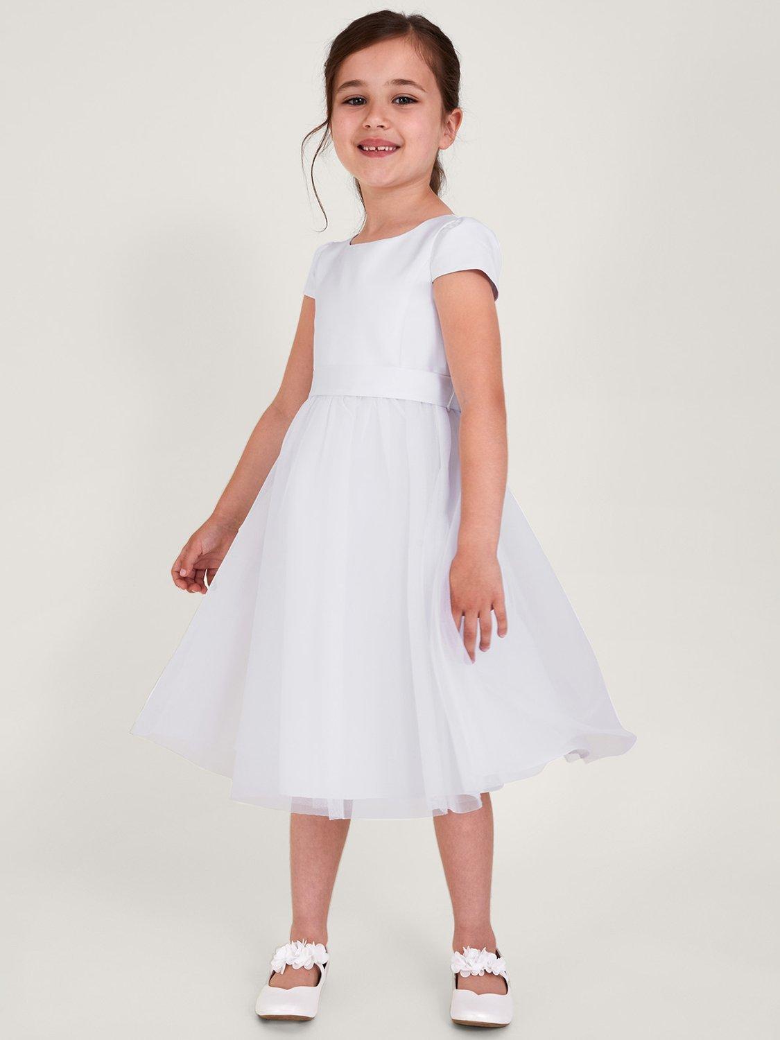 Product image 2 of 5, which shows Monsoon Kids' Tulle and Satin Bridesmaid Dress, Ivory, 3 years