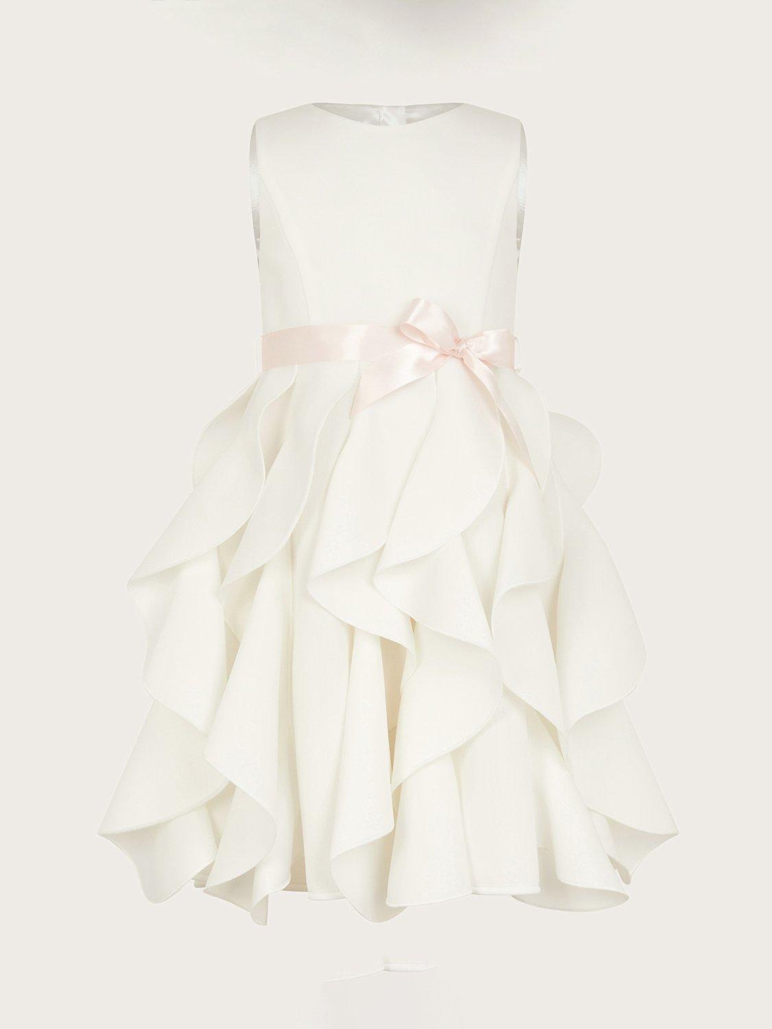 Monsoon Kids' Scuba Cancan Ruffle Dress, Ivory