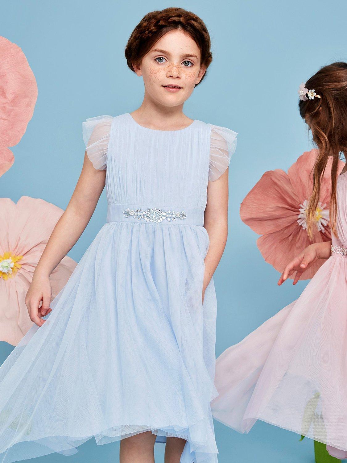 Monsoon Kids' Penelope Belted Dress, Pale Blue, 3 years