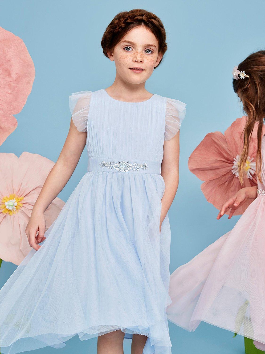 Monsoon Kids' Penelope Belted Dress, Pale Blue, 3 years