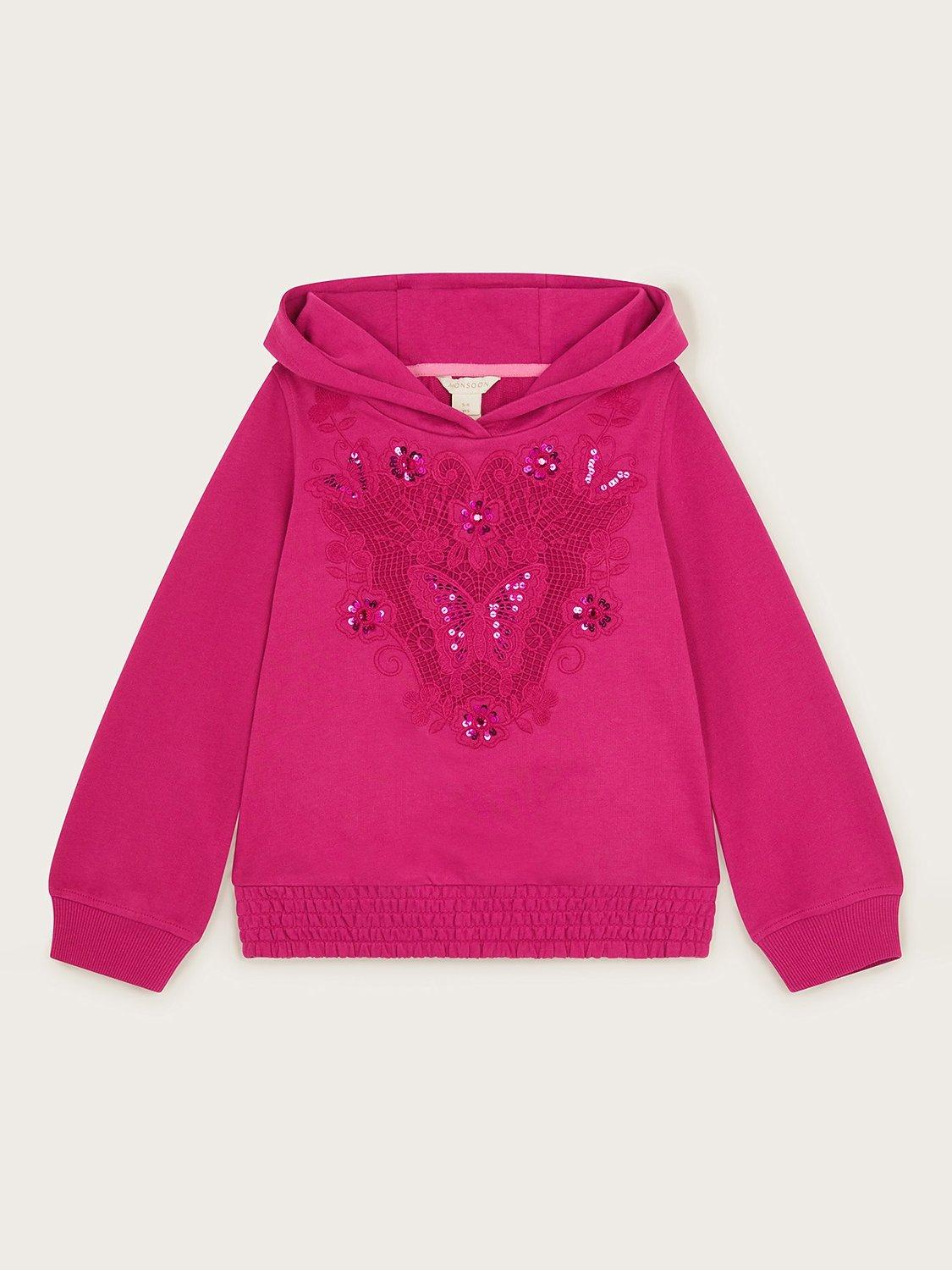 Monsoon Kids' Crochet Detail Hoodie, Magenta