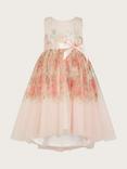 Monsoon Kids' Rosie Ribbons Dip Hem Occasion Dress, Pink